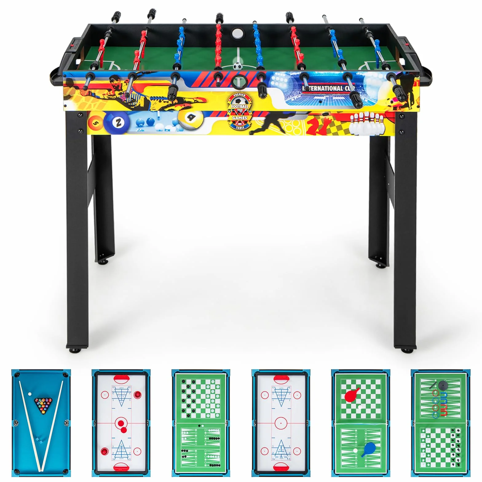 RELAX4LIFE 12 IN 1 Tavolo da Gioco Multifunzionale, Set da Tavolo Multigioco Calcio Balilla Ping Pong Air Hockey Scacchi Bowling, per Casa Ufficio Bar