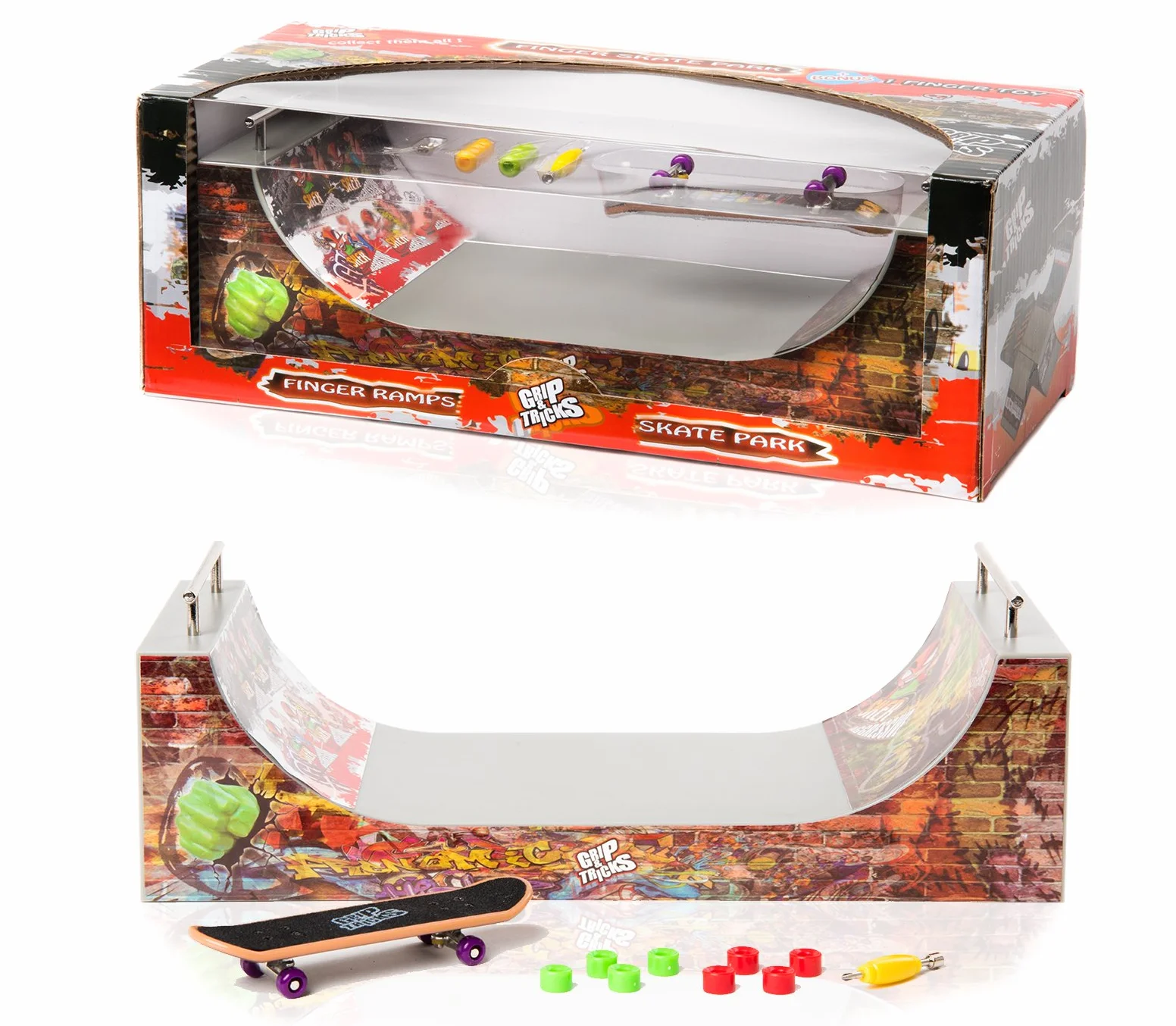 Grip & Tricks Ringhiere di Finger Skate HALFPIPE Fingerboard Cruiser Board da dita 28x12x10 cm