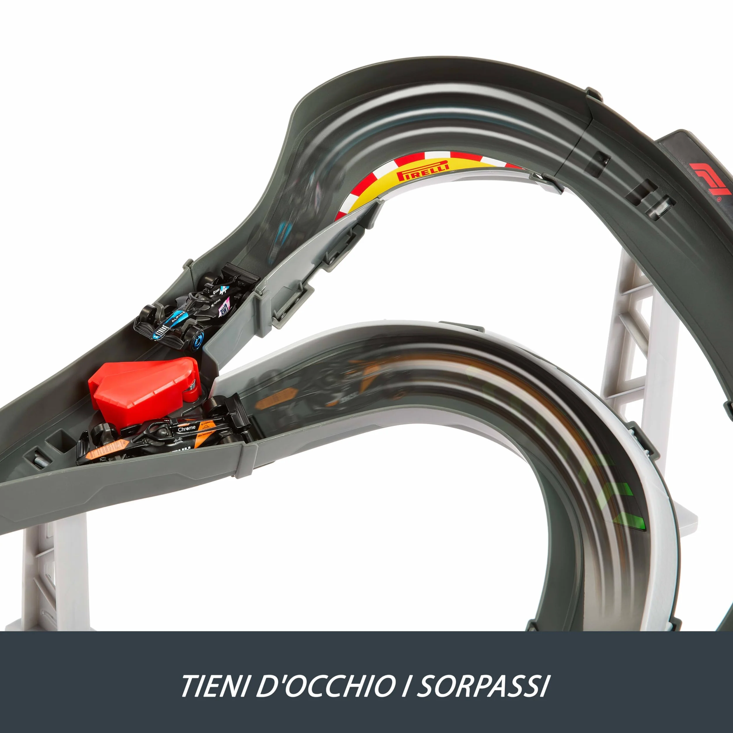 Hot Wheels Racing - Circuito Sprint Formula 1, set pista a due modalità di gioco e con 3 veicoli F1 inclusi, McLaren F1 Team, Alpine e VCARB, giocattolo per bambini, 4+ anni, JDY15