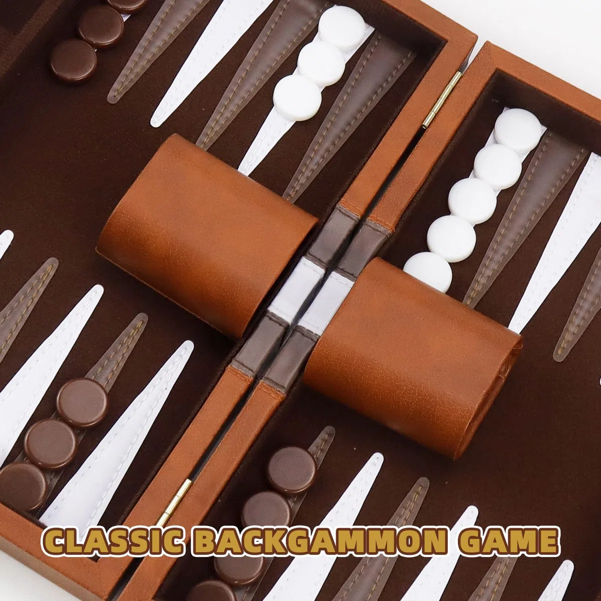 Backgammon, Set da viaggio in legno con custodia in pelle di alta qualità, Portatile, 2 giocatori, Età: 8+, Per tutte le età