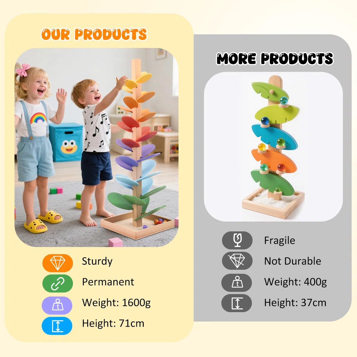 Pista a sfera in legno, 72 cm, albero sonoro arcobaleno, giocattolo educativo per bambini con 10 palline arcobaleno, 8 livelli colorati, giocattolo creativo in legno per bambini 3-7 anni