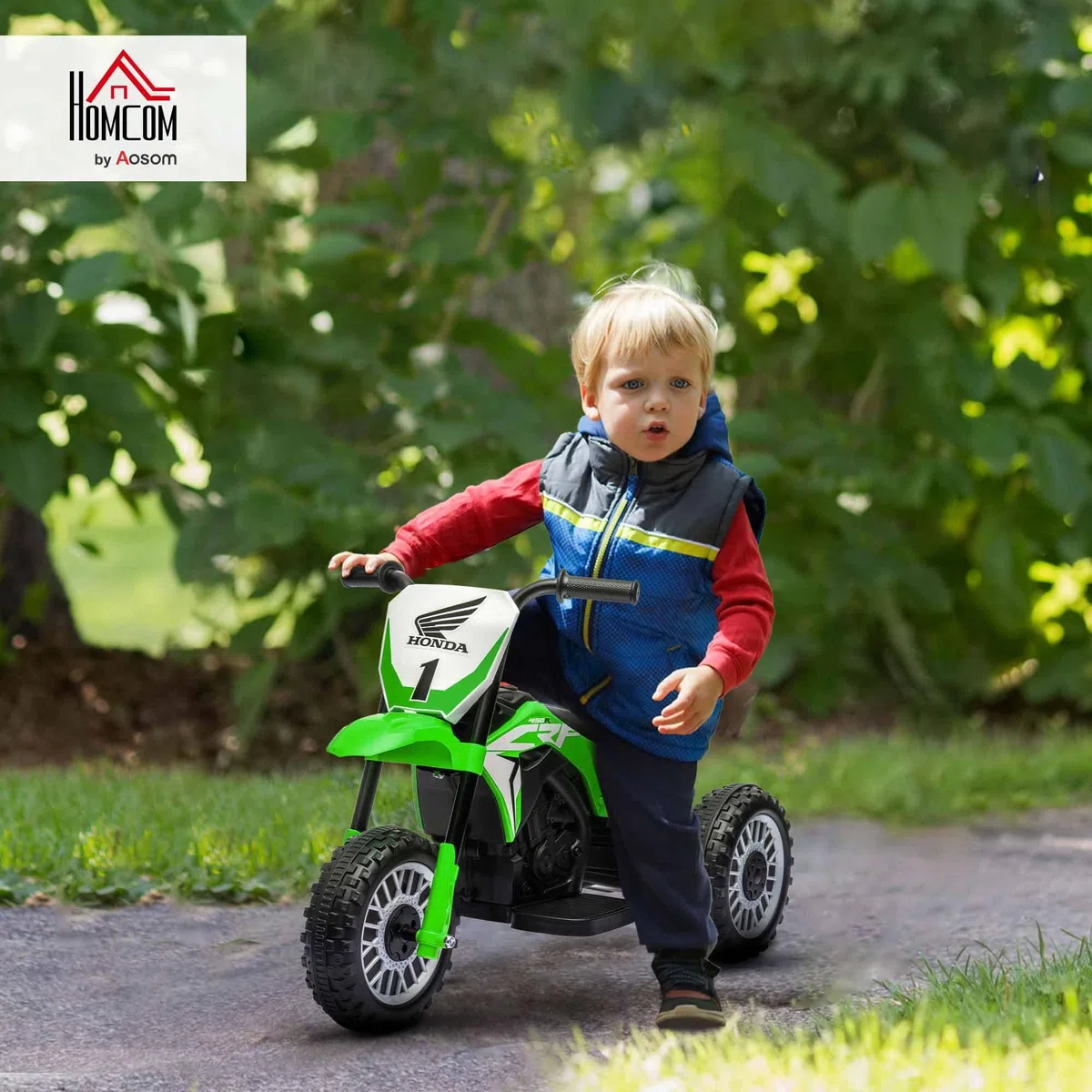 Moto da Cross Elettrica per Bambini HOMCOM Licenza Honda CRF450RL 3 Ruote 71x40.5x43.5 cm Verde