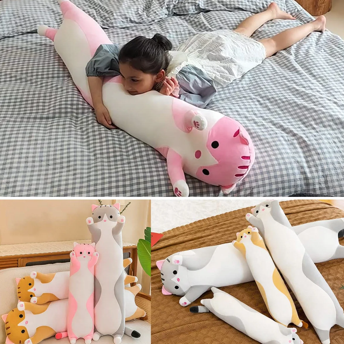 Kekeso Gatto Peluche Cuscino Lungo, Morbido Carino Gatto Cuscino Di Peluche, Gattino Ripiene Carino Peluche Regalo Per Bambini Fidanzata (110cm/43.3inch, Yellow)