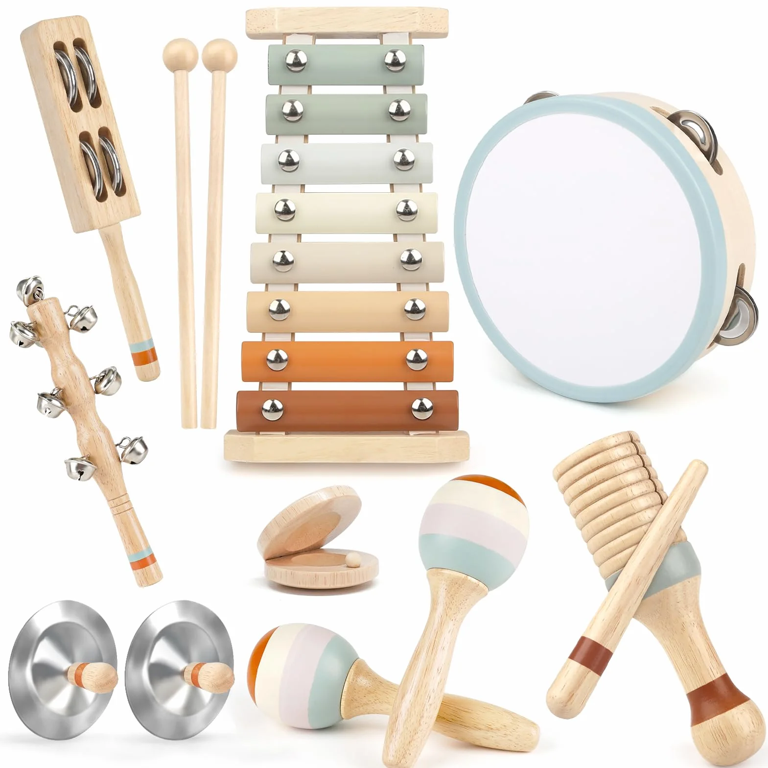 Strumenti Musicali Bambini, Montessori Strumenti Musicali Percussioni Giocattolos, Percussioni in Legno con Tamburo, Xylophone , Percussioni per Bambini, 3 4 5 6 Anni Giochi Bambini