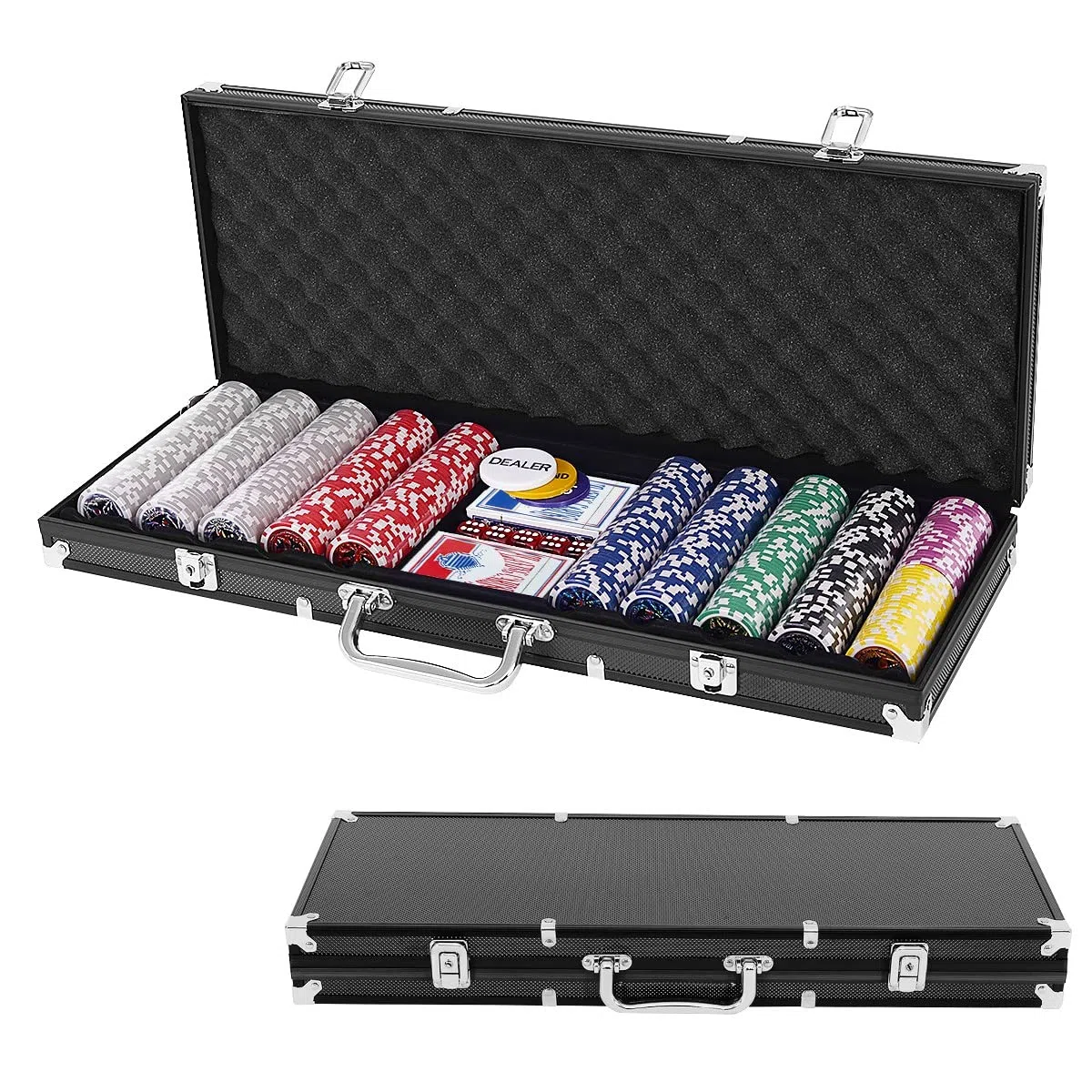 GYMAX Set da Poker Professionale con 500 Fiches e Valigetta in Alluminio 56x21x6,5 cm Nero