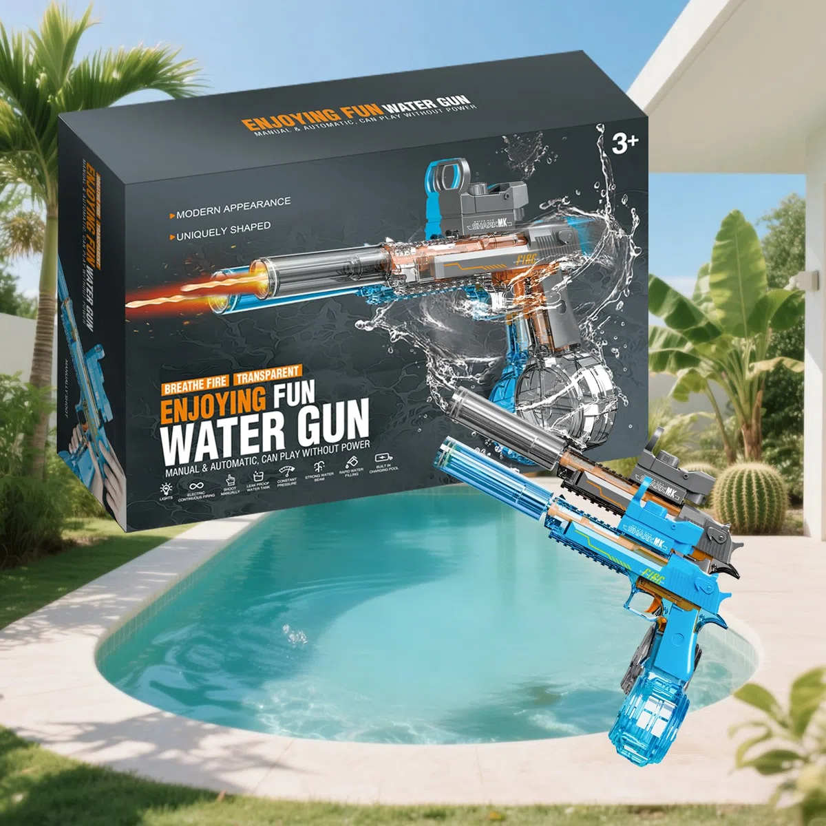 Pistola Elettrica ad Acqua per Adulti Bambini, 2 Pistole ad Acqua Automatiche Spara Acqua con Luce a LED, Piscina Spiaggia per Feste all'Aperto Ragazzi Ragazze Giocattoli, Nero E Blu