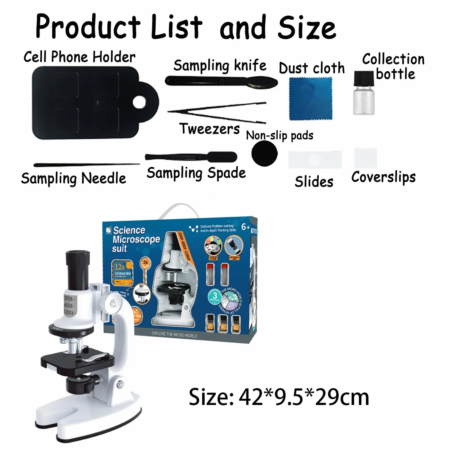 Microscopio per bambini a partire da 8, Smart Deluxe 1200x, con supporto cellulare, bianco