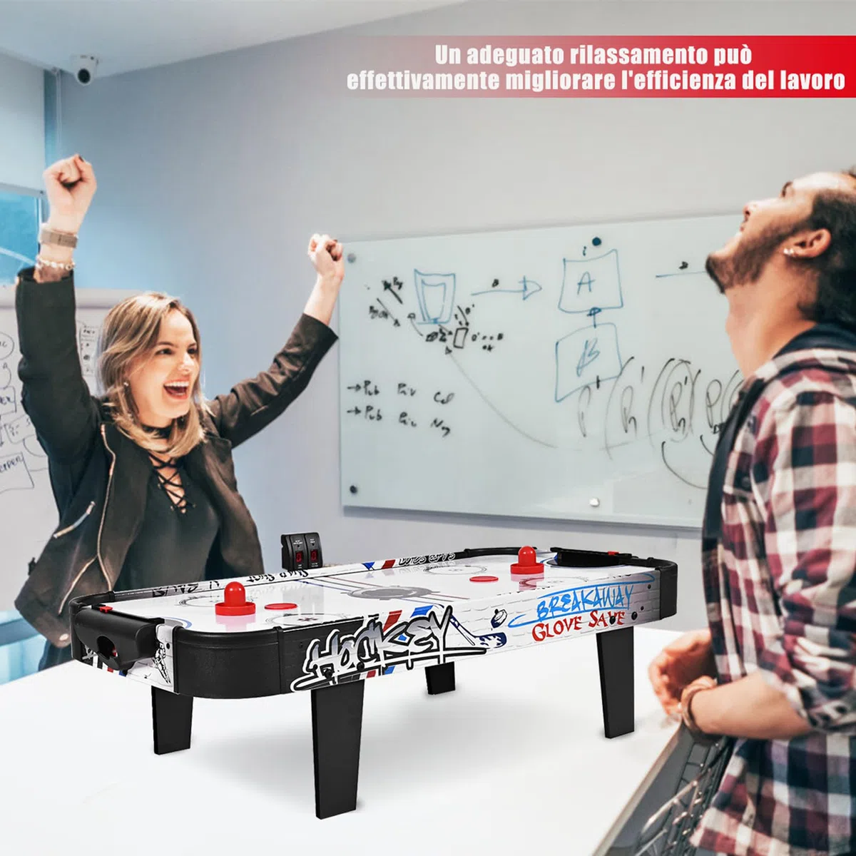Tavolo da Air Hockey 110cm con Contatore Elettronico e Motore, Gioco da Tavolo in Legno per Bambini e Adulti