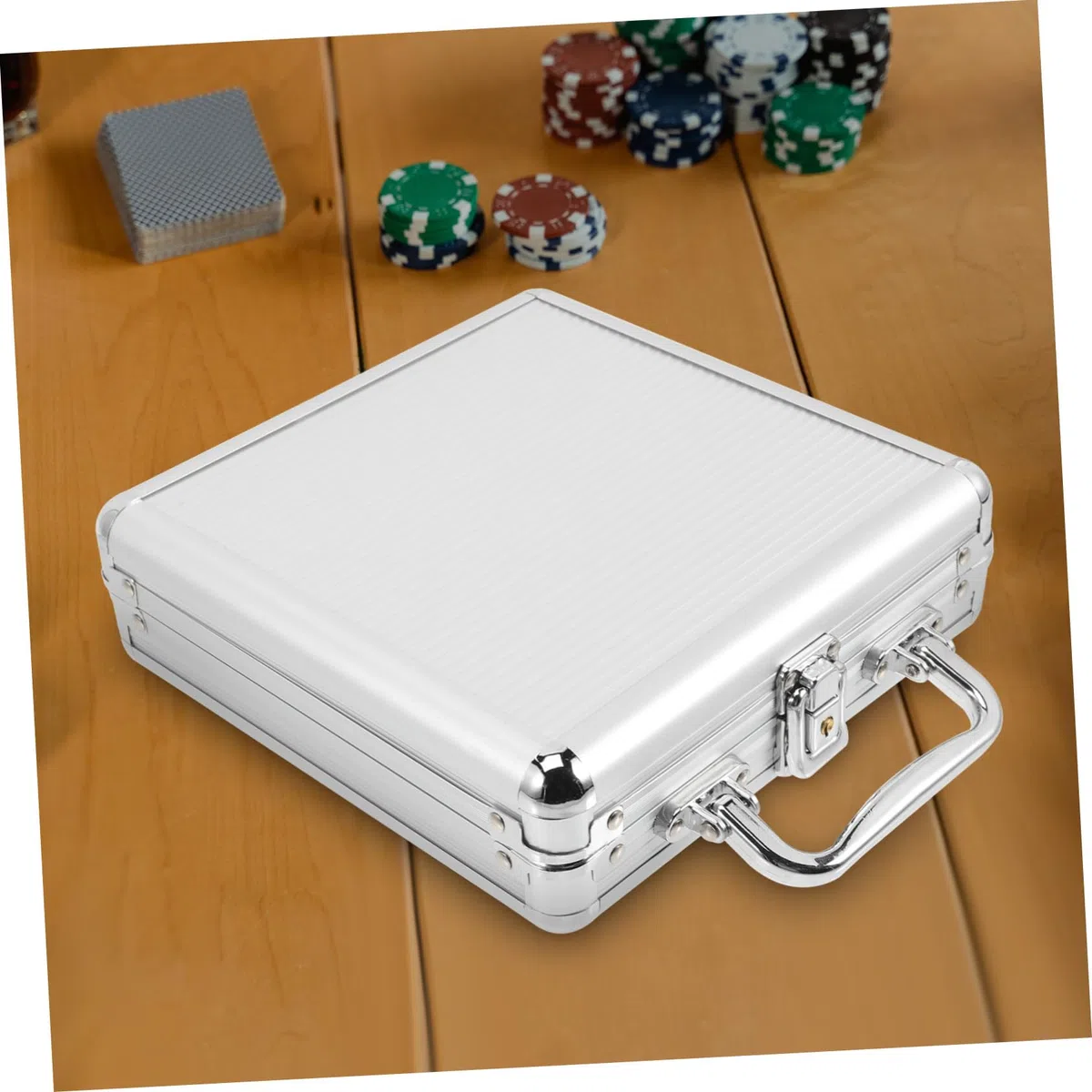 Custodia e Design Scomparti Chiusura Capacità Grande a Maniglia in Lega Argento a Fibbia per Chips Poker Accessori Stanza Gaming