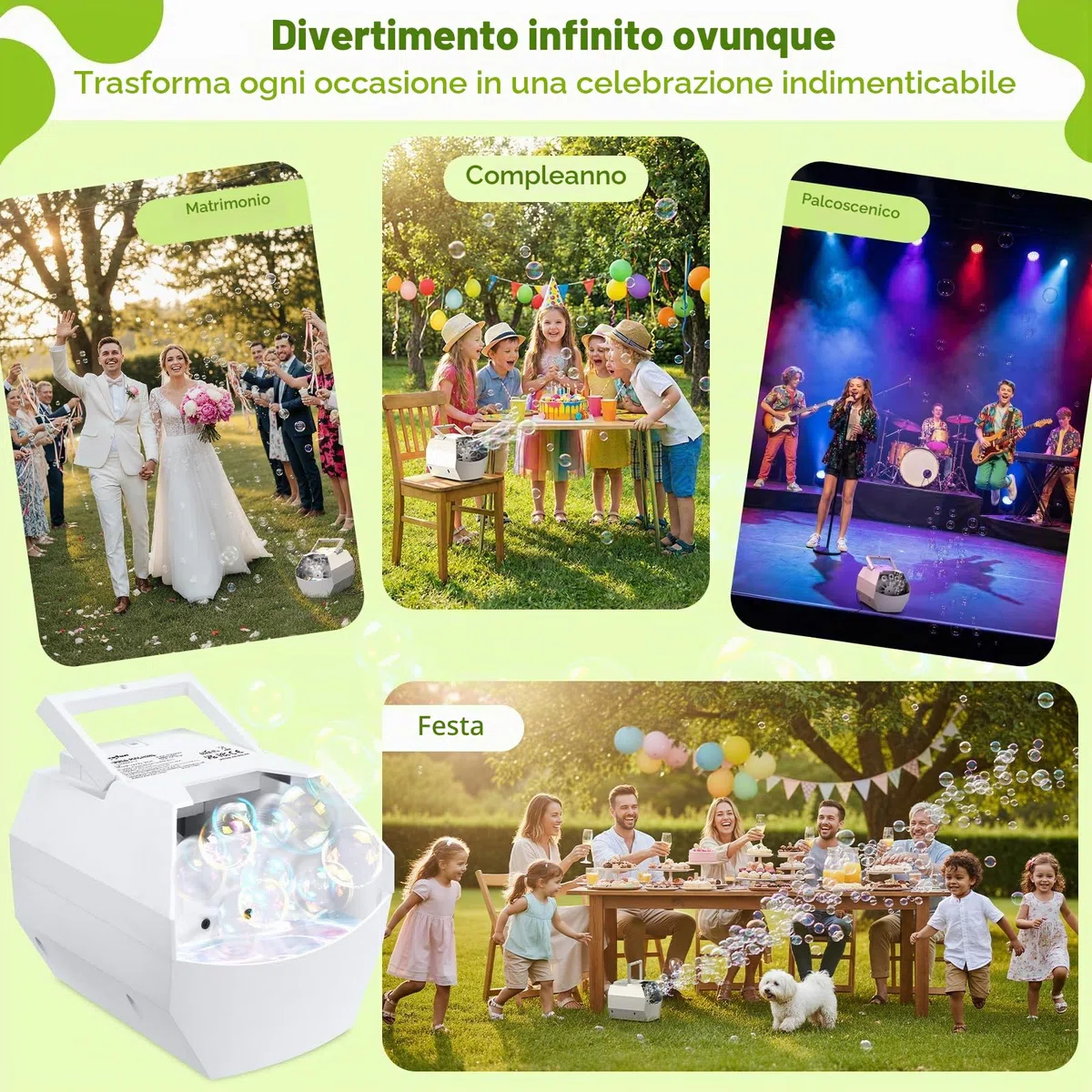 Macchina per Bolle di Sapone Automatica, Theefun Maker Automatico di bolle 1500+ /min, Macchina Bolle di Sapone Bambini 500ml Bolle di Sapone per Bambini Matrimonio Festa Compleanno