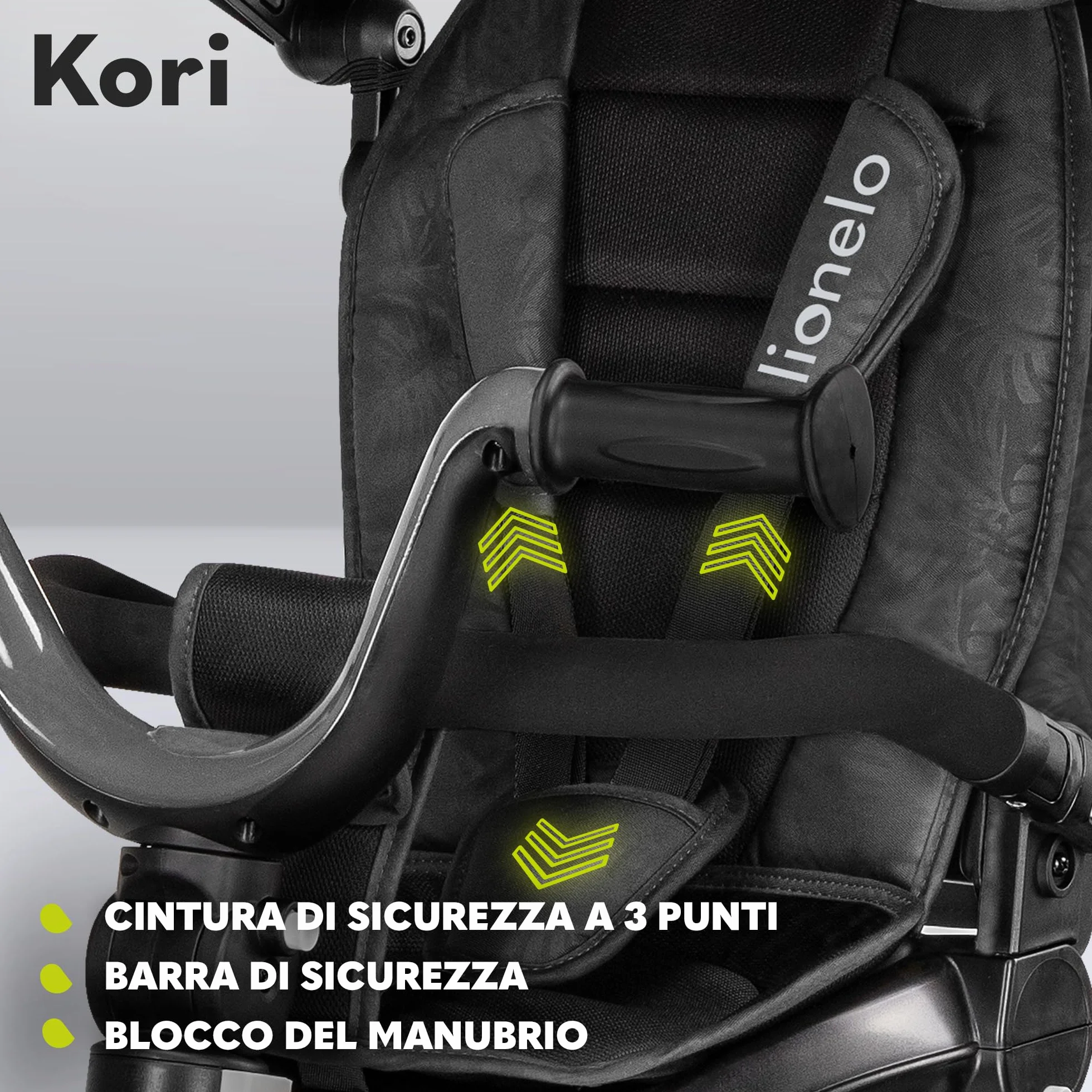 LIONELO Kori Triciclo Evolutivo per Bambini da 1.5 Anni fino a 25 kg Sedile Girevole 360° Telaio ultraleggero in lega di magnesio, Pneumatici resistenti, Maniglione per genitori e Accessori