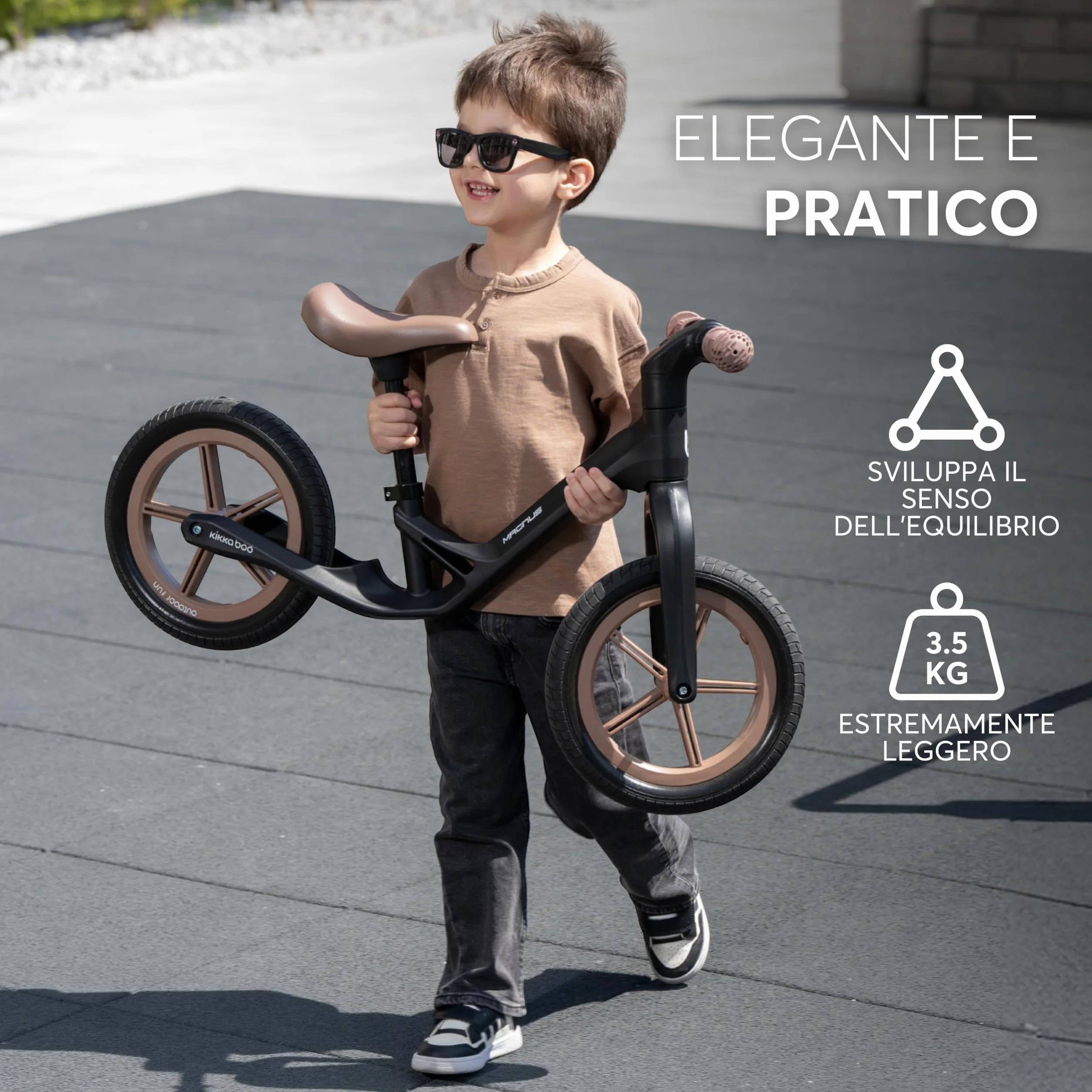 KikkaBoo MAGNUS Bicicletta Senza Pedali per Bambini 3–6 Anni, Telaio Leggero in Fibra di Vetro, Sedile Regolabile, Maniglie Antiscivolo, Ruote PU Resistenti