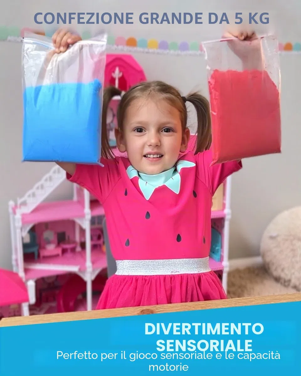 Sabbia Magica per Bambini 5000g 6 Colori Set con Coperchio