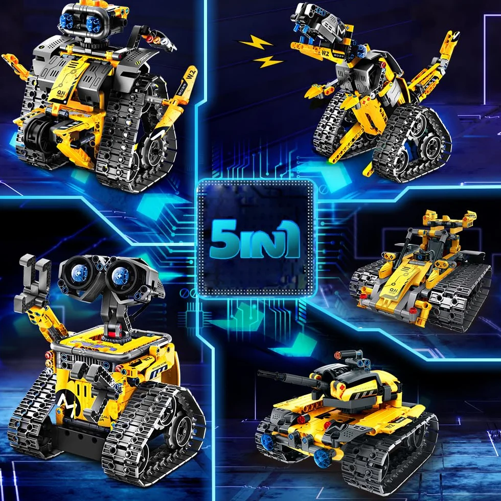 CUBIMANA Robot Tecnologico 5-in-1 per Bambini - Giocattolo di Costruzione Telecomandato Con App, Robot da Parete, Regali di Dinosauri per Ragazzi e Ragazze 6-12+ Anni