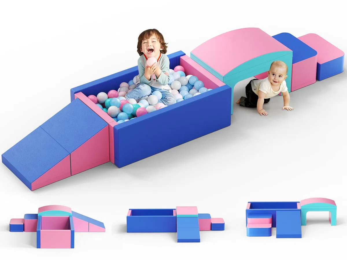 Blocchi da arrampicata in schiuma per bambini con tunnel pieghevole