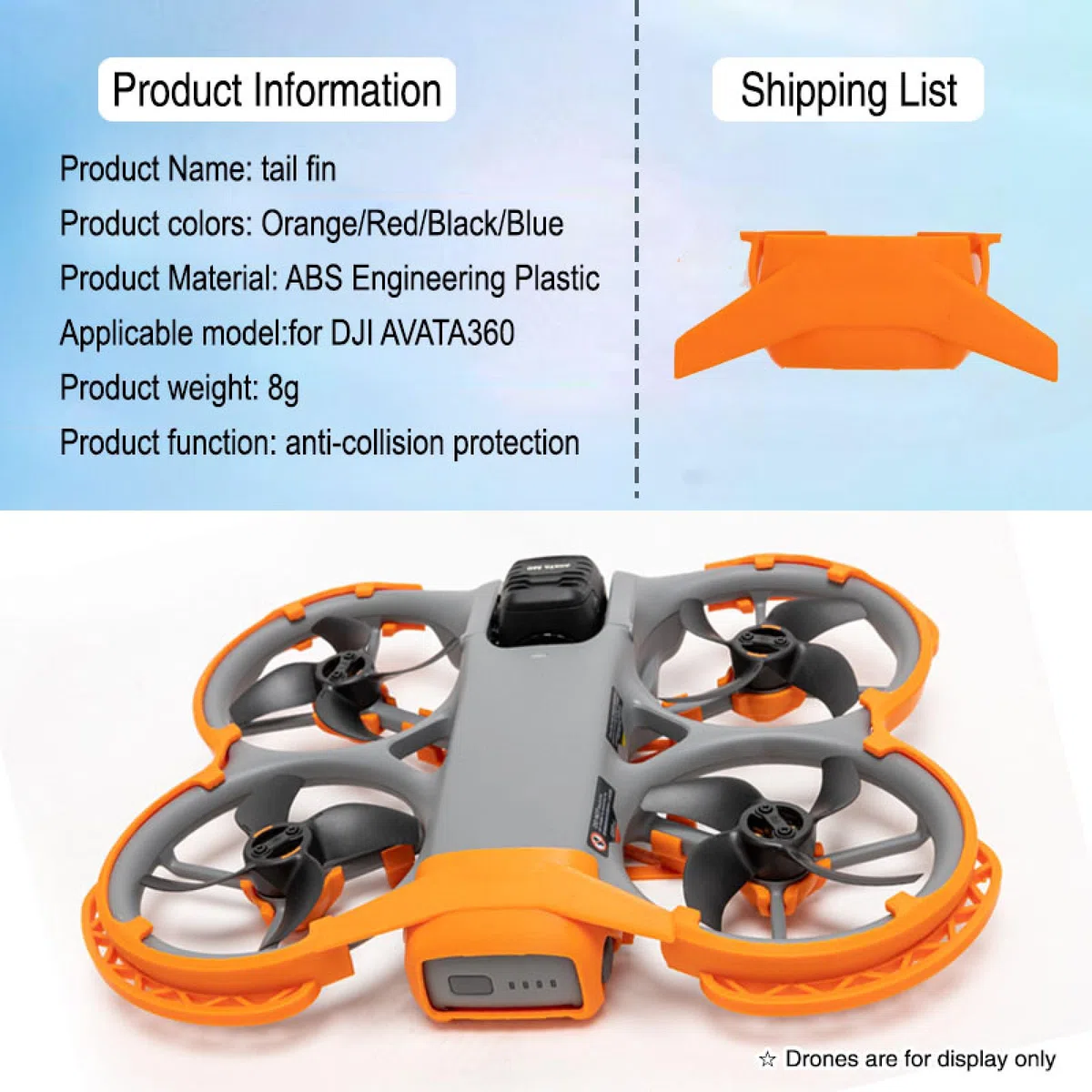 Coda di volo aerodinamica per DJI Avata 360, accessorio decorativo aerodinamico per drone con stabilizzazione dell'equilibrio (ala posteriore nera)
