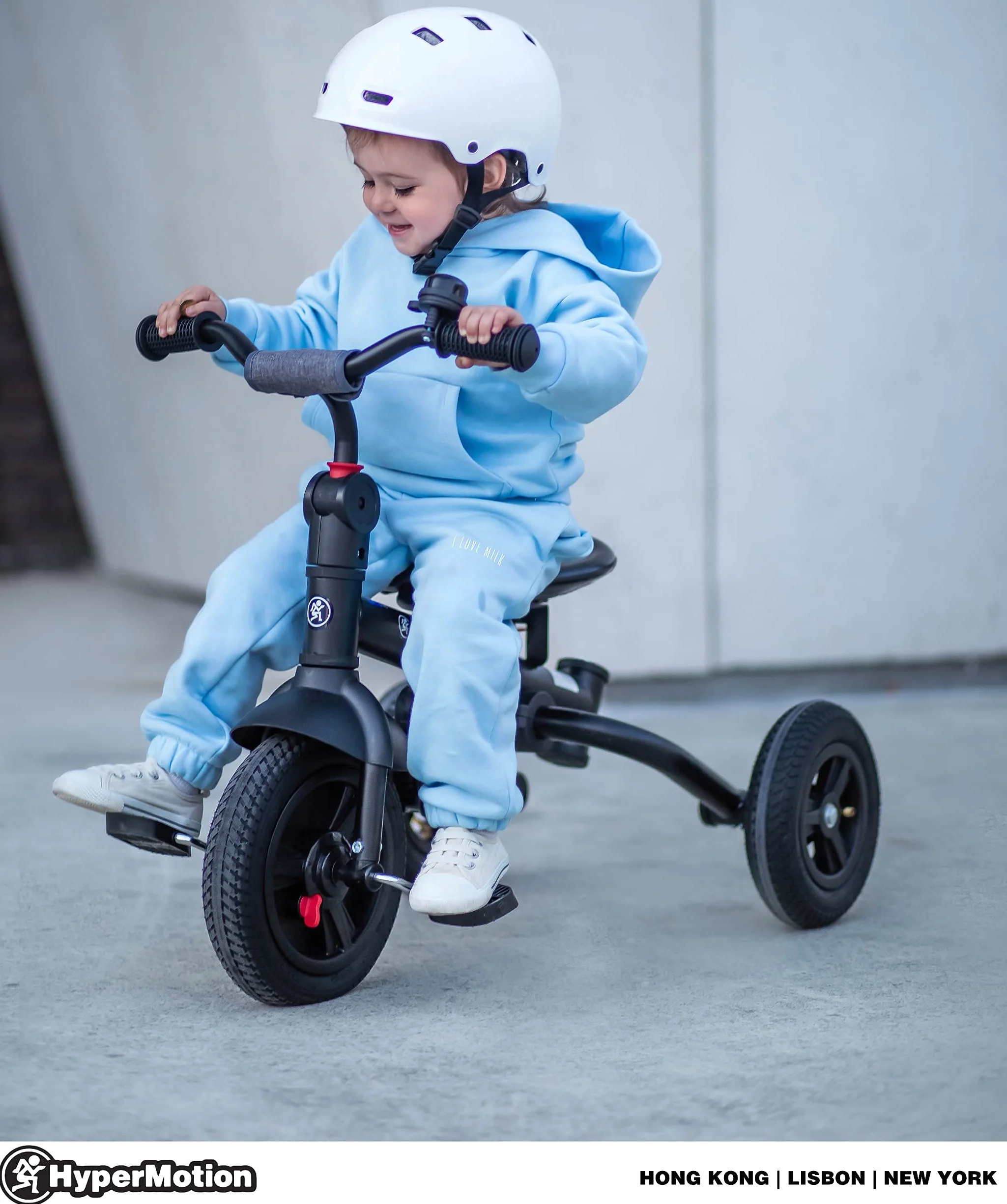 HyperMotion Passeggino Triciclo Evolutivo per Bambini 12 Mesi - 5 Anni, Bicicletta con Sedile Girevole e Ruote Gonfiabili, Portata 25 kg, Pieghevole con Parapioggia, Ideale per Parco e Giardino - Grey