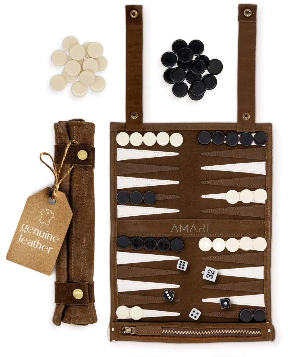 Amari Backgammon Backgammon Travel Travel Travel - Back Gammon, Set di valigie da Backgammon da Viaggio in Pelle