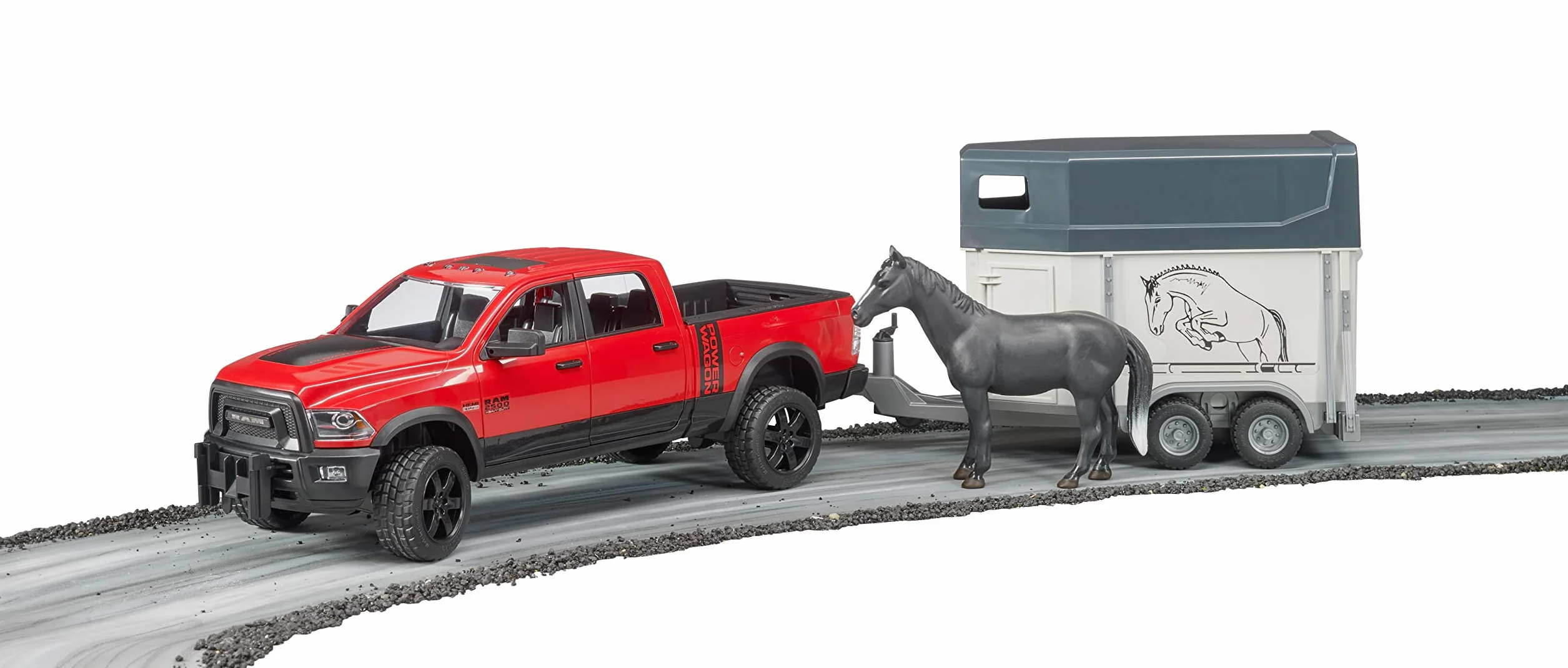 Bruder 02501 RAM 2500 Power Wagon z Przyczepą dla Koni i Koniem, Terenowy Transporter Zwierząt