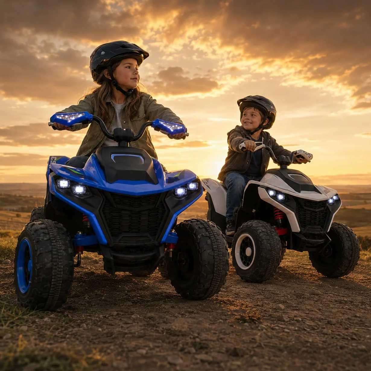Quad elettrico per bambini 24 V ATAA Vengeance blu moto a batteria per bambini con telecomando luci LED musica e Bluetooth