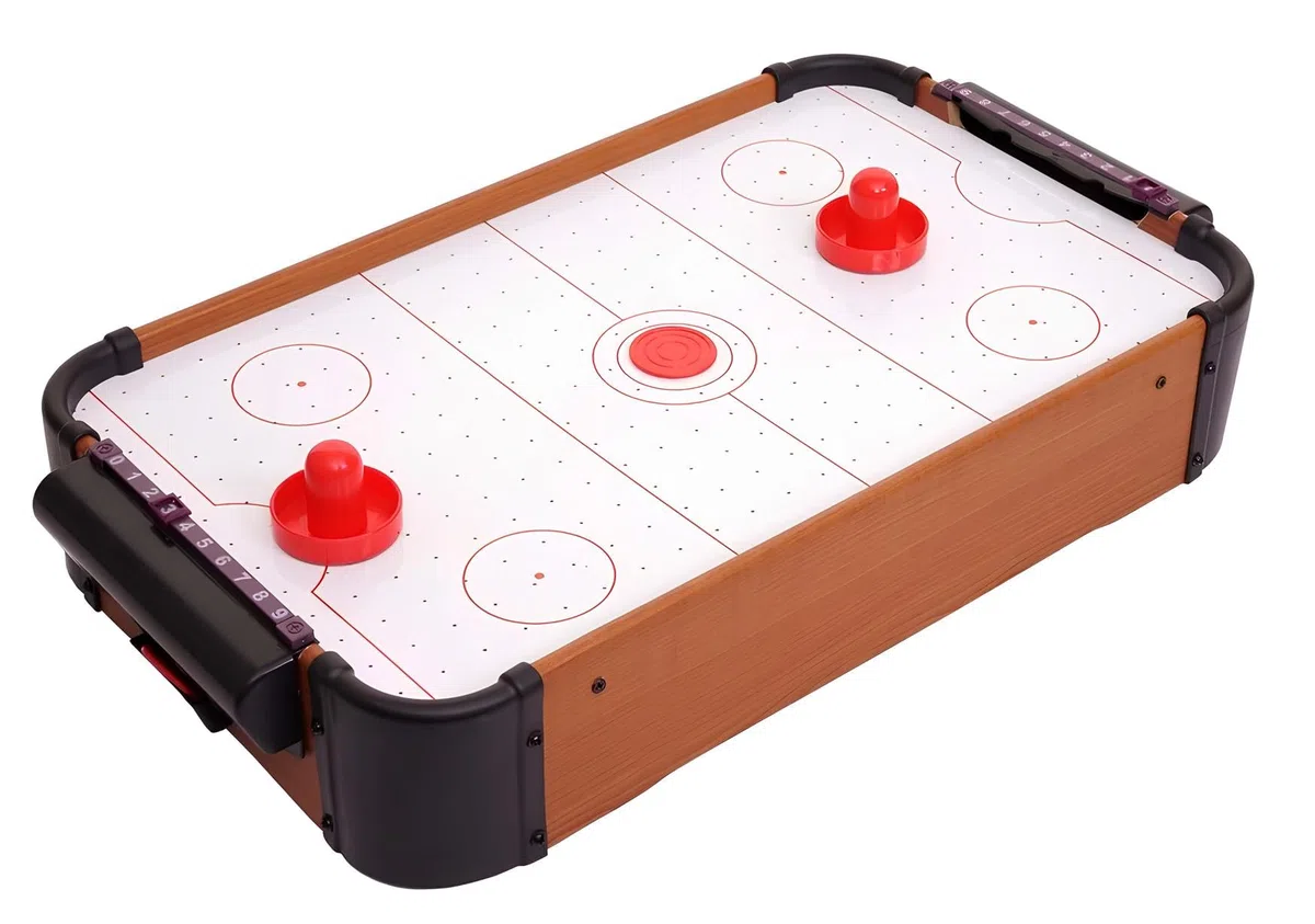 Hockey da Tavolo ad Aria in Legno Grande con 2 Manopole 2 Dischi e Segnapunti Integrato