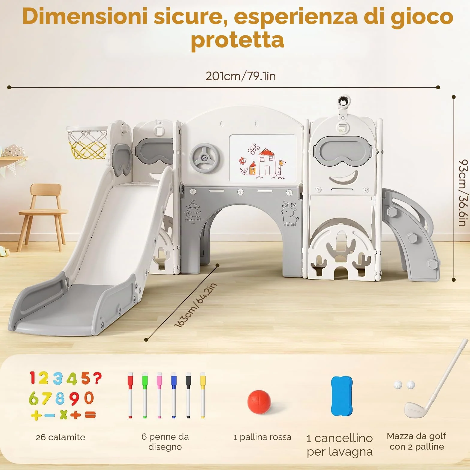 Scivolo per bambini 11 in 1, scivolo per bambini da interno ed esterno con canestro da grande con cestino da basket, telaio da arrampicata per giardino, spazio di archiviazione