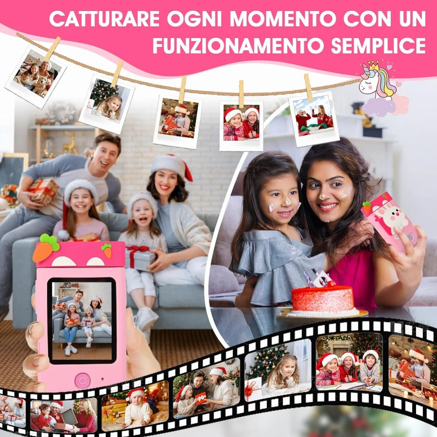 ARNSSIEN Macchina Fotografica Bambini, 180° Obiettivo,Video 1080P con Custodia Silicone, fotocamera per bambini per 3 4 5 6 7 8 anni, ragazze, ragazzi, regalo di Natale e compleanno per bambini, A200