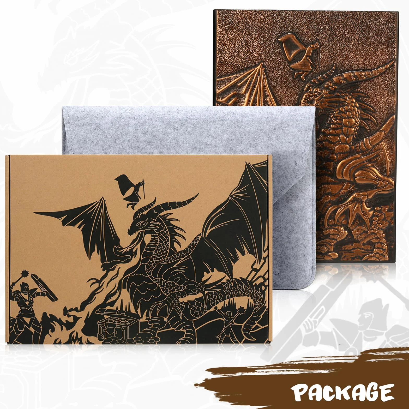 DNDND DM Screen - Schermo 3D in finta pelle con drago goffrato, schermo DND Master con custodia regalo per giochi da tavolo D&D Dungeon e Dragon (rame)