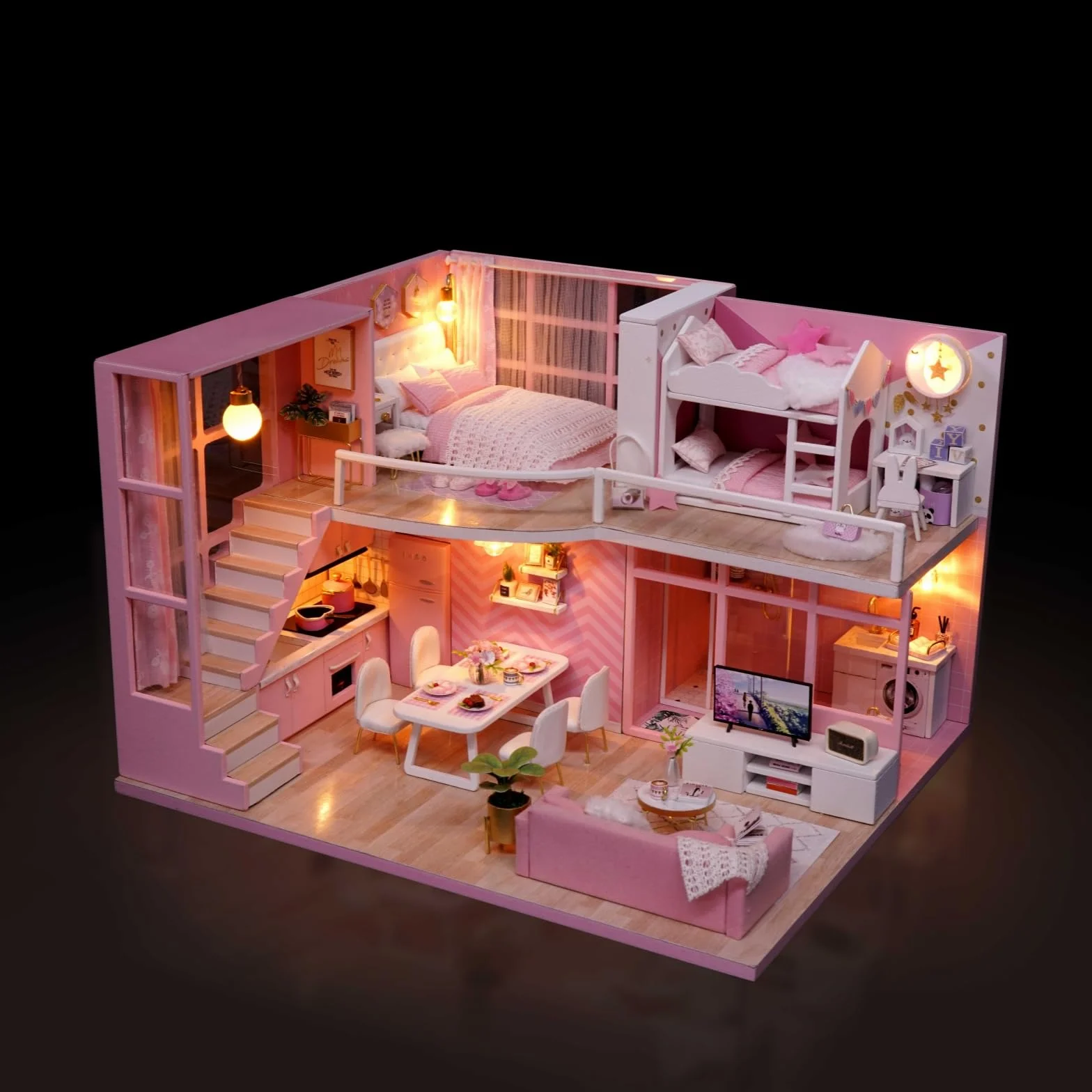 CUTEROOM Casa delle bambole in Miniatura Casa delle Bambole Legno in Kit con Mobili e Musica Casa Modello per Ragazze E Ragazzi