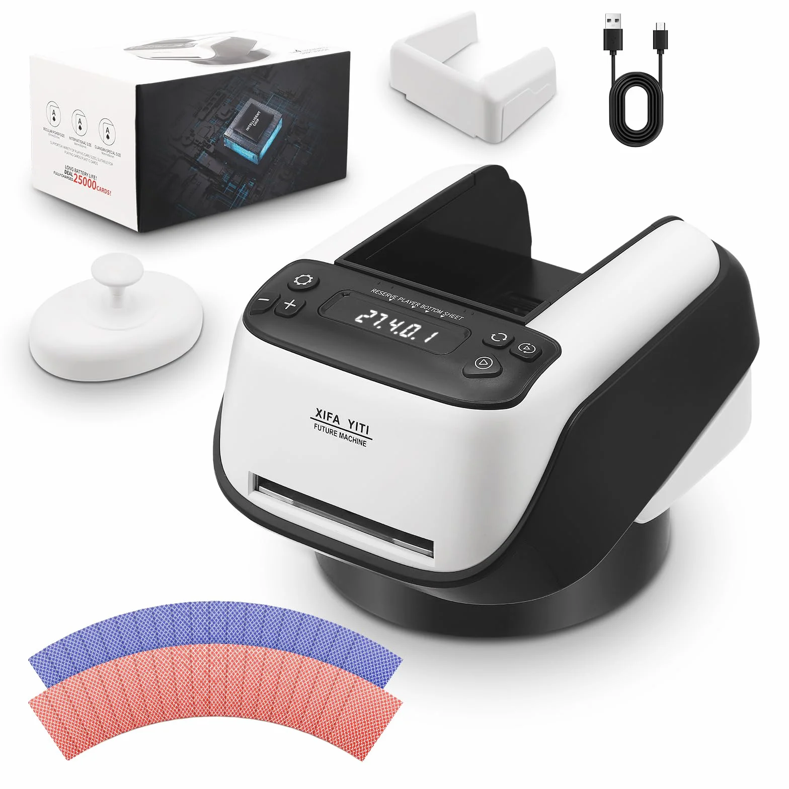 Distributore Automatico di Carte, 8 Giocatori Regolabili, capacità Fino a 4 mazzi di Carte, Base Girevole a 360°, modalità di visualizzazione Diagonale/Basculante per Poker Uno