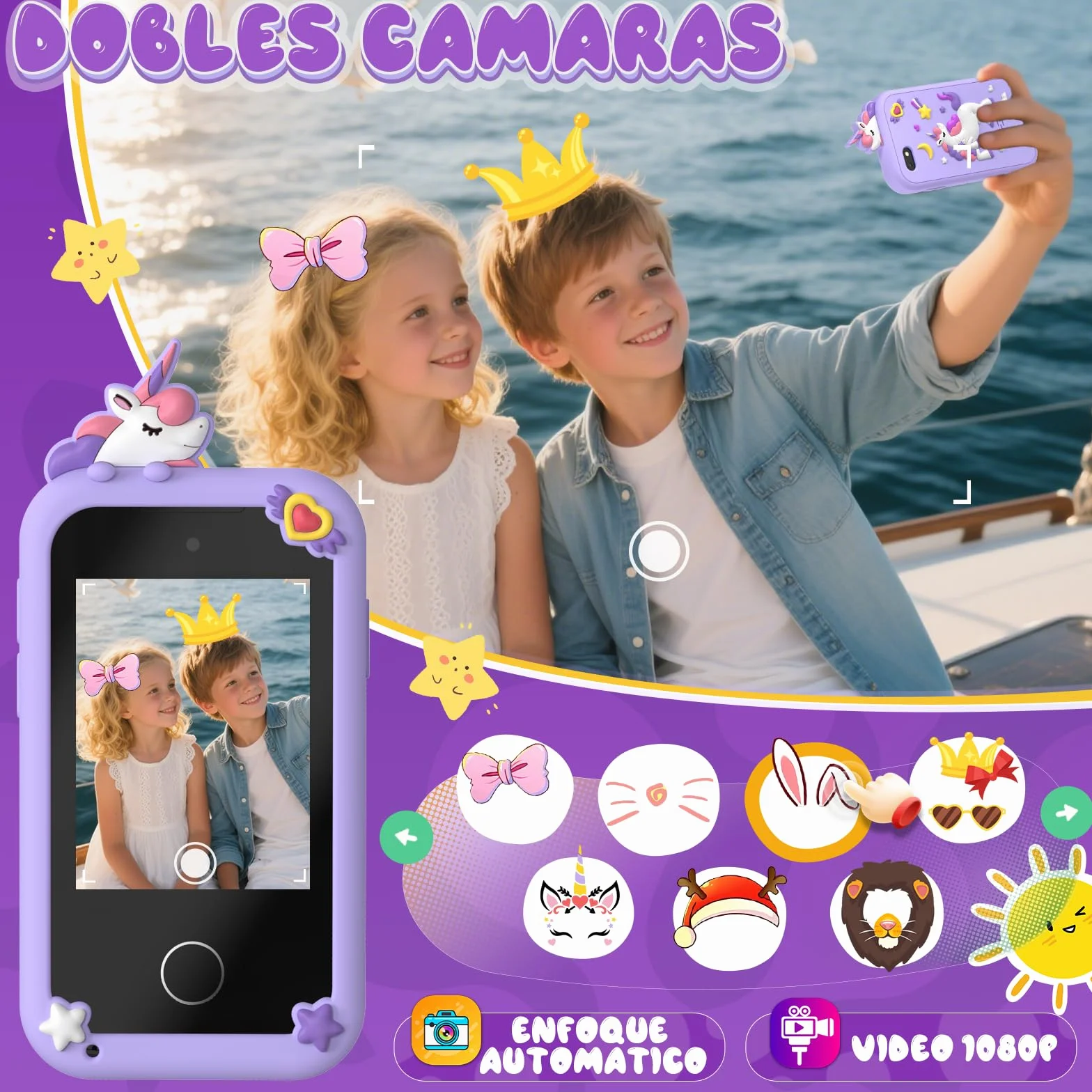 Fippesax Telefono Bambini, 2,8" Smartphone Bambini, Telefono Giocattolo per Bambine con 8GB Card, 20 Giochi Didattici, Doppia Fotocamera, Musicale, Sveglia - Regalo Natale/Compleanno Viola