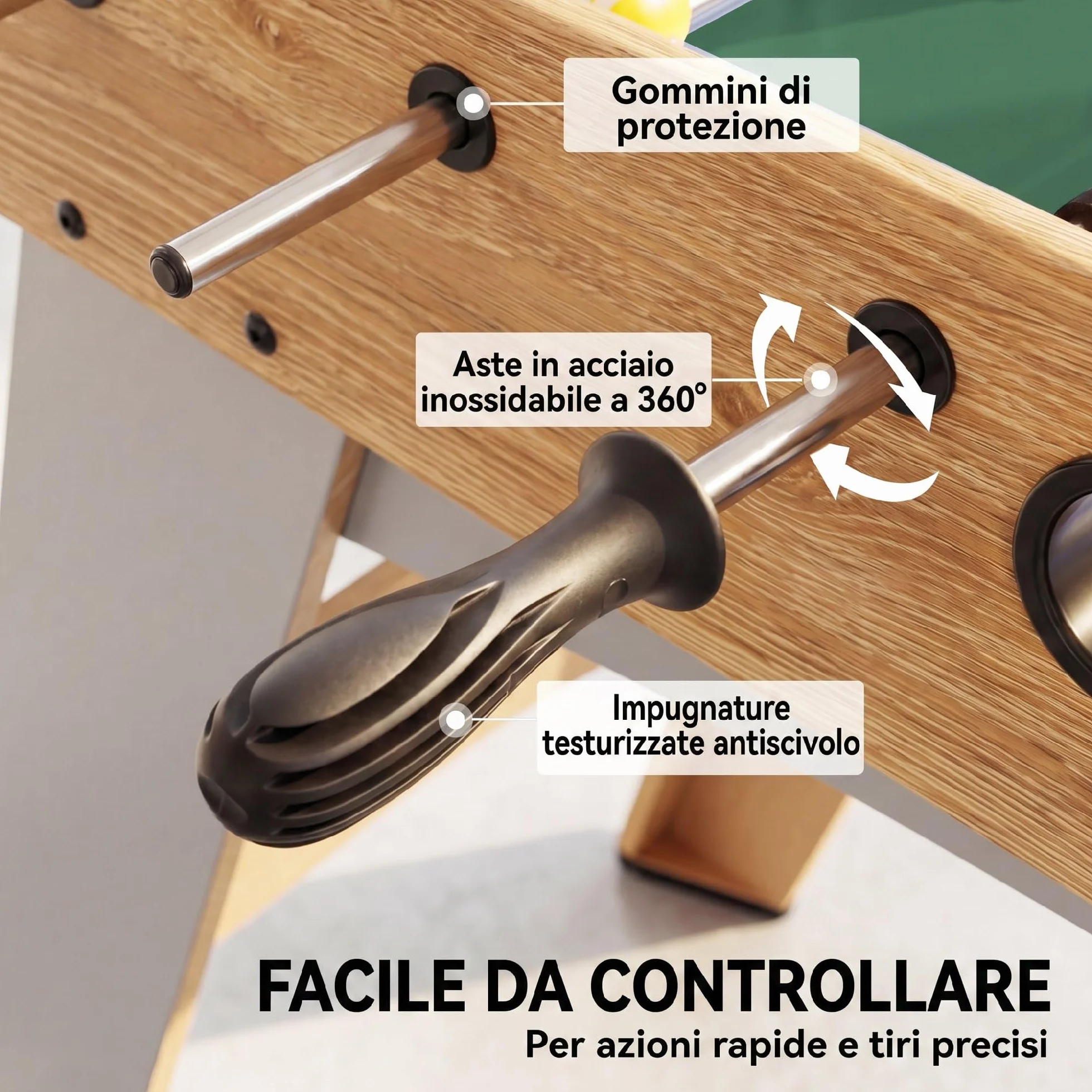 SPORTNOW Calcio Balilla, Biliardino da Casa con 22 Giocatori, 8 Aste, 2 Palline, Segnapunti, Maniglie Antiscivolo, Calcetto Balilla per Famiglia Adulti per Scuola Feste, 109x77x72 cm, Rovere