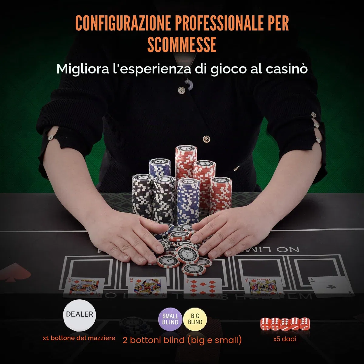 VEVOR Set Poker 500 Pezzi Valigetta Alluminio Fiches Carte Bottoni Dadi Texas Hold'em Blackjack