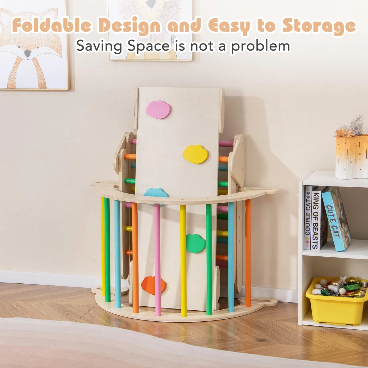 Fantask Struttura da arrampicata 4 in 1 legno con scivolo triangolo arco altalene per bambini 1 anno