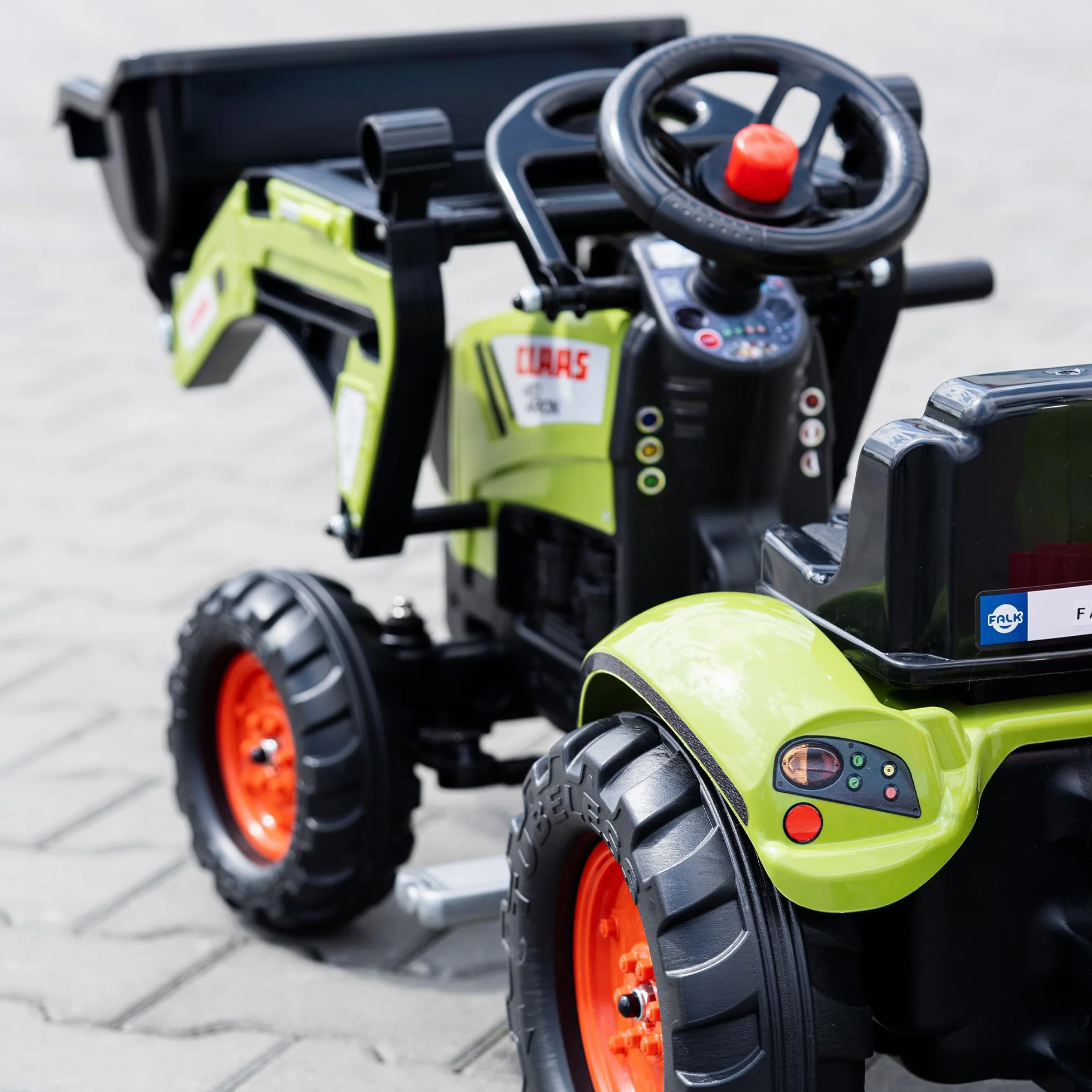 FALK Retroescavatore a pedali Claas con escavatore e rimorchio - Made in France - 2040N