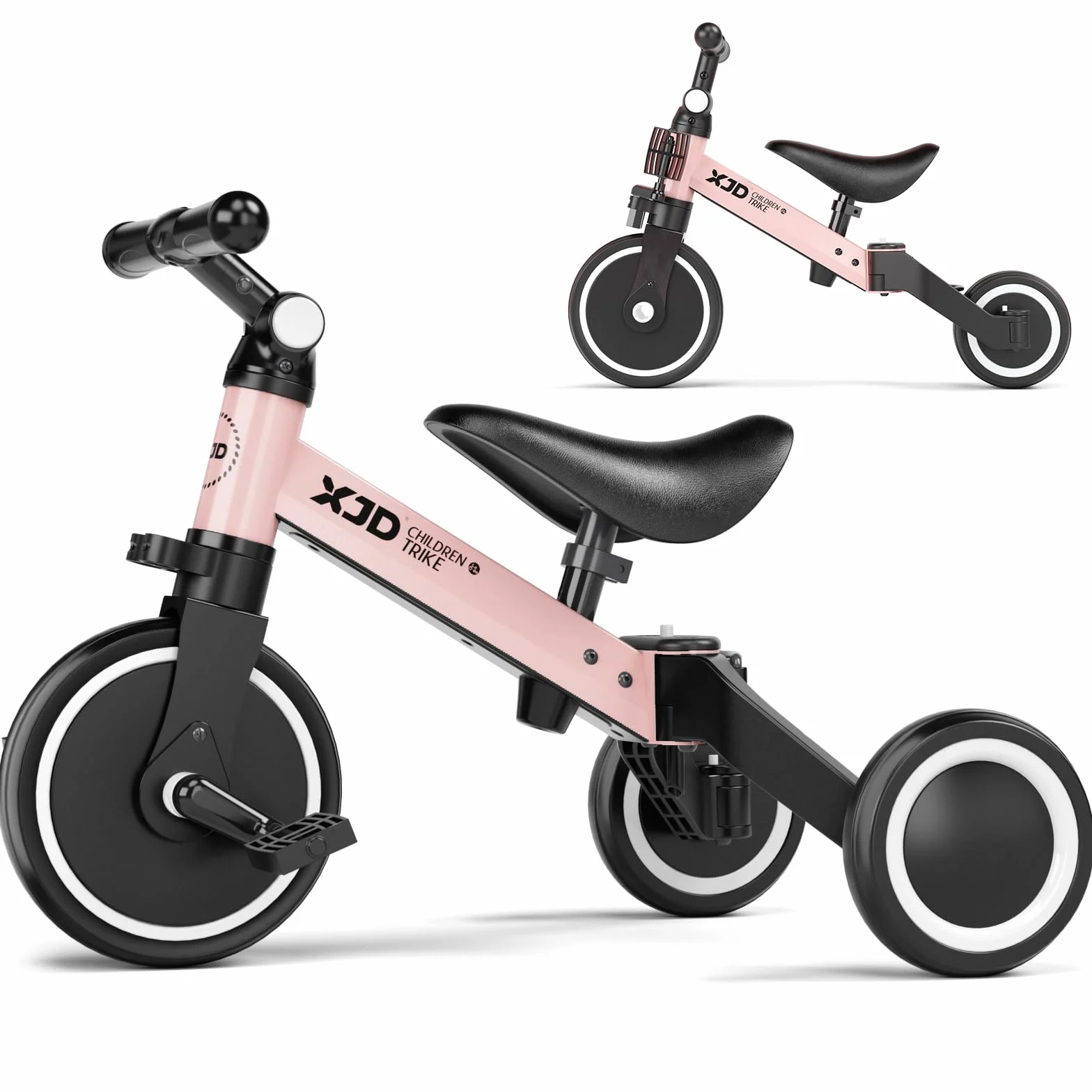 XJD Triciclo 3 in 1 per bambini e ragazze da 10 a 36 mesi senza pedali per bambini con regolabile sedile manubrio e pedali smontabili 1 anno regalo di compleanno (Rosa, 3 en 1 - Clásico)