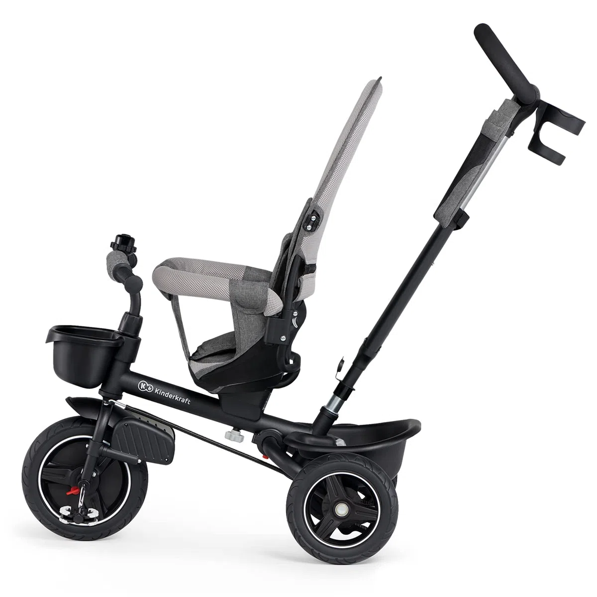 Kinderkraft SPINSTEP Triciclo bambini dai 9 Mesi con Maniglione, Cappottina impermeabile con filtro UPF50+, Pieghevole, Seduta girevole a 360 gradi, Grigio