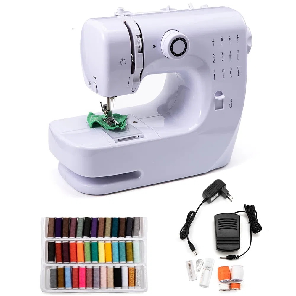 Macchina da cucire elettrica portatile per principianti, mini macchina da cucire per adulti con kit da cucito a 12 punti