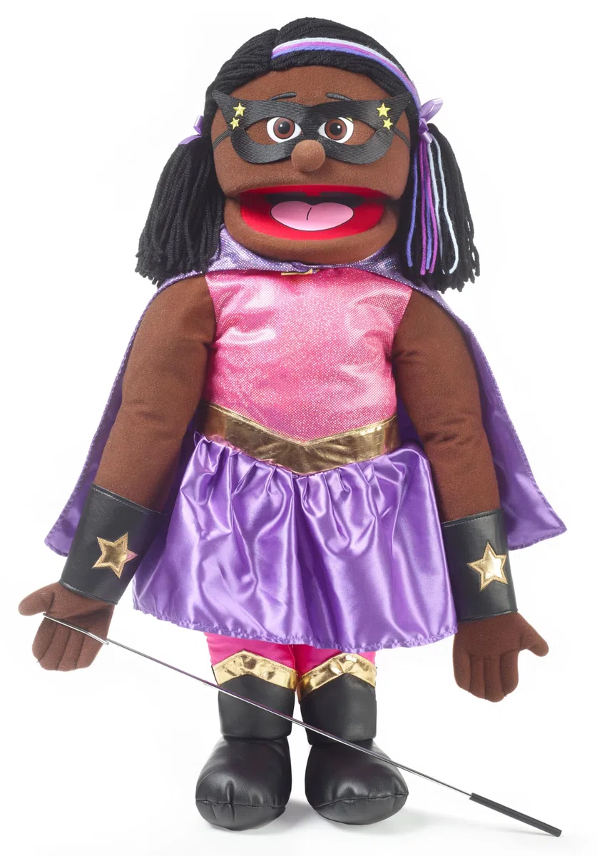 Supereroe Ventriloquo Burattino 25" Ragazza Nera Corpo Pieno