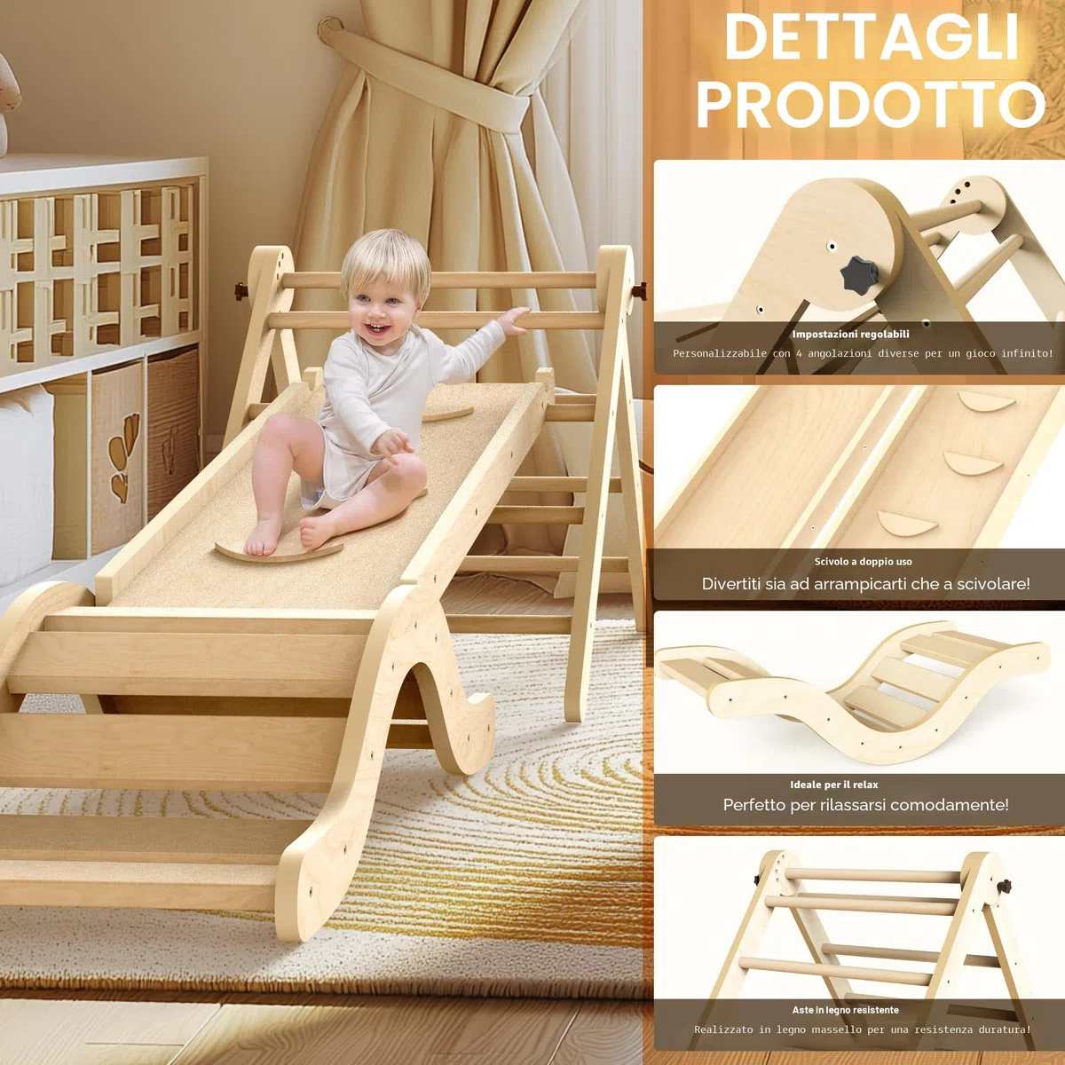 Set da gioco indoor 7 in 1 con scivolo, arco e tappetino per bambini 1-3 anni