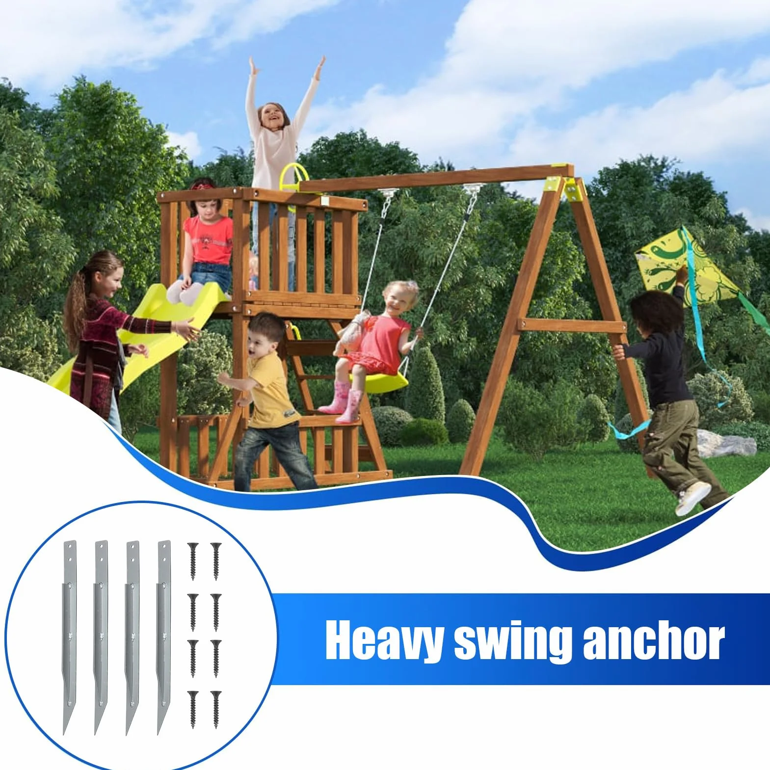 Kit di ancoraggi per altalena, ancoraggi in metallo resistente con viti, per trampolino ad alto , hardware multiuso per esterni e giardino