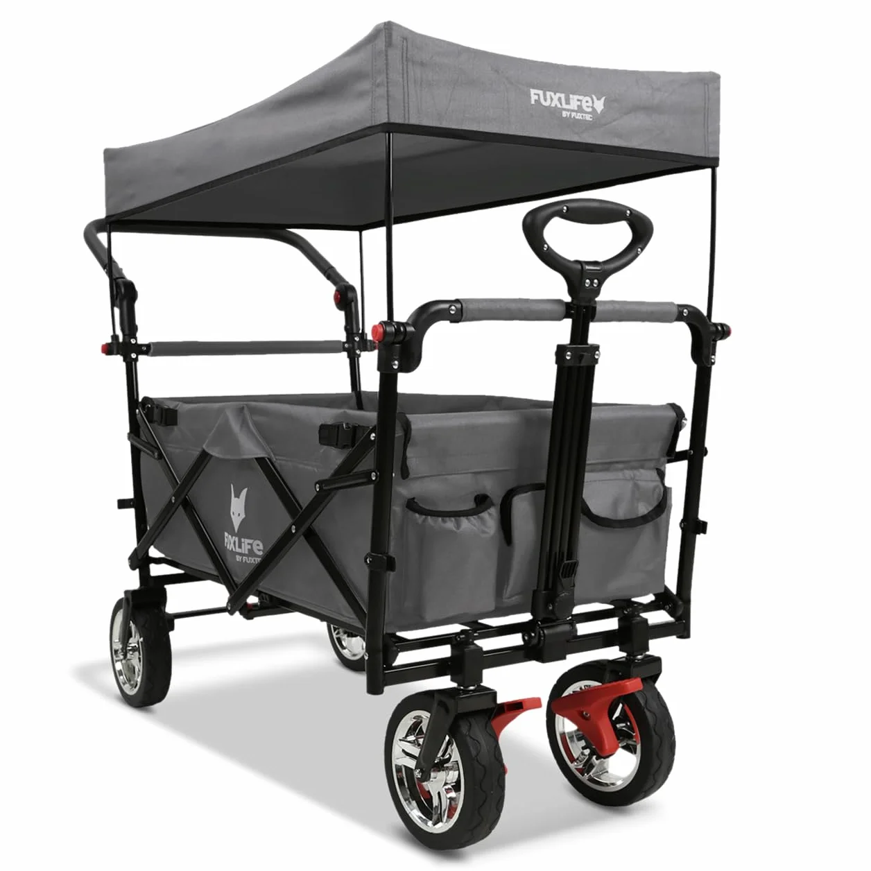 FUXLIFE Carrello Pieghevole - Compact - FX-CT700 Grigio • Bollerwagen richiudibile per città e viaggi • Salvaspazio con tettuccio parasole • Portata 75 kg