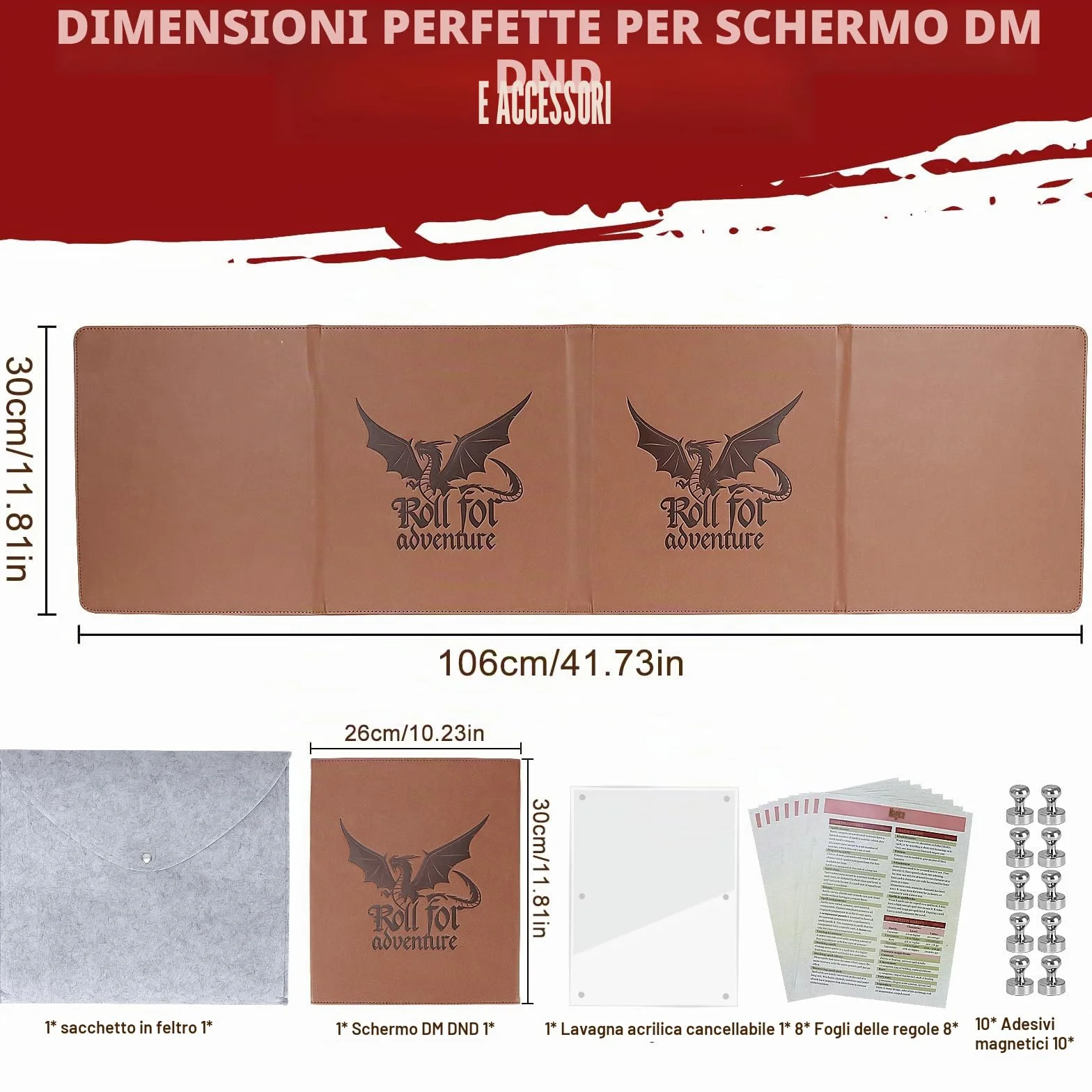 DND DM Screen 5e Dungeon Master Screen, Deluxe Leather 4-Panel Customizable Magnetic Panel Game Master Screen,accessori da tavolo per giochi di ruolo
