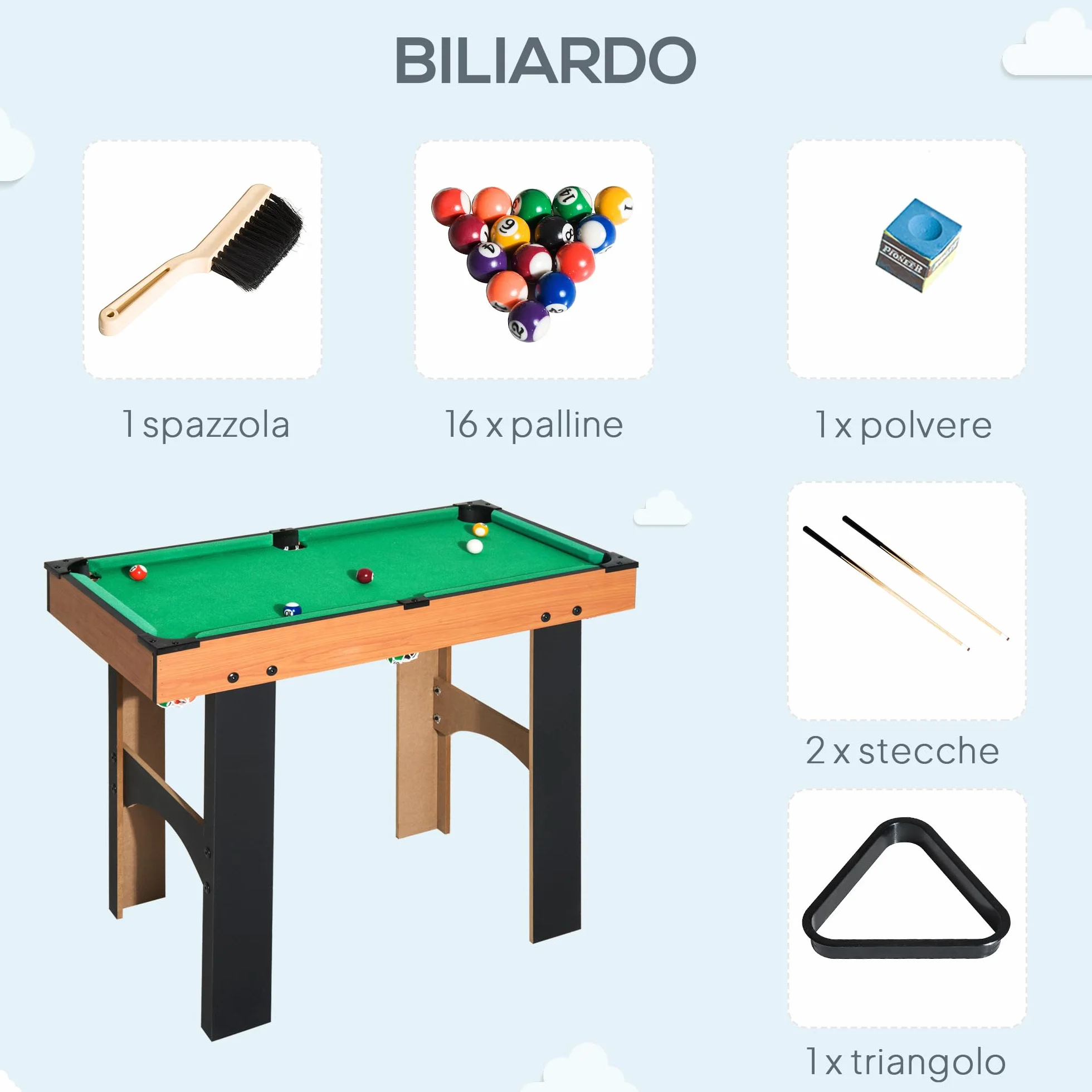 HOMCOM Tavolo Multigioco 4 in 1 con Calcio Balilla, Biliardo, Ping Pong e Hockey da Tavolo, Tavolo da Gioco con Accessori, in Legno MDF, Legno Naturale e Nero