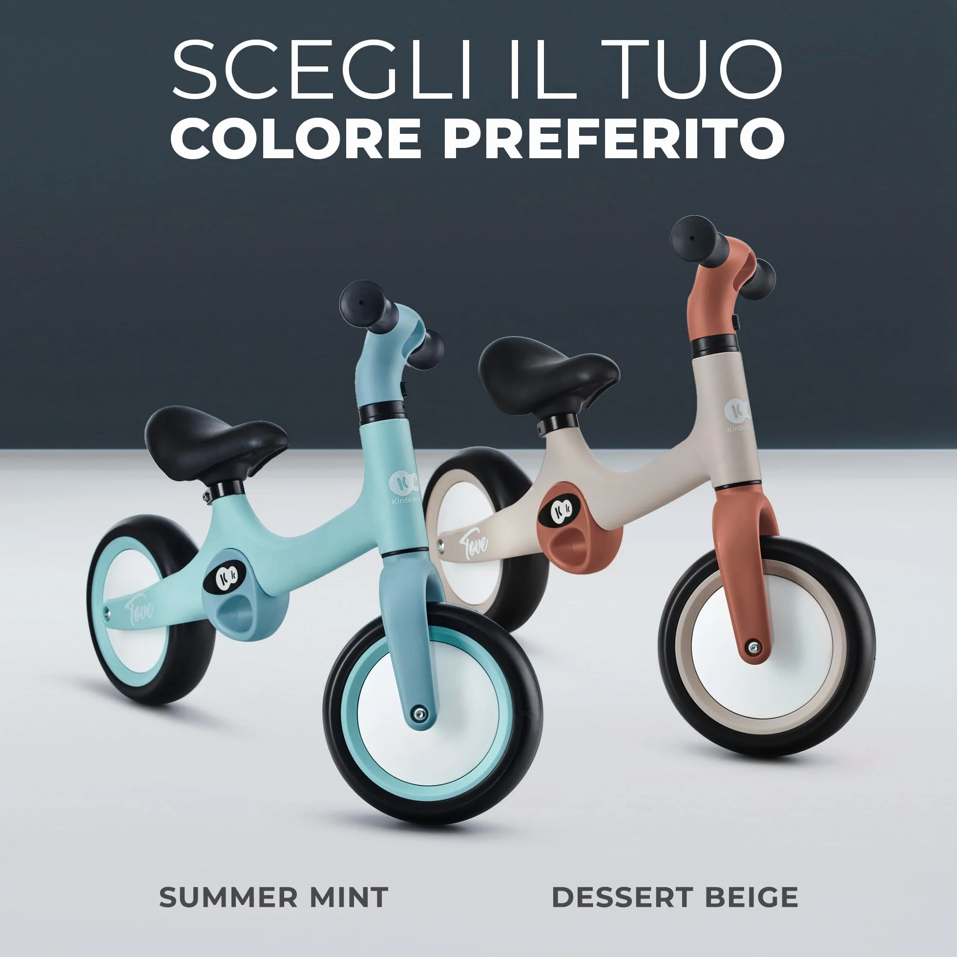 kk Kinderkraft TOVE Bicicletta bambini da 1,5 anni, Bici senza pedali, Design sportivo, Regolazione della sella, Bloccasterzo, Montaggio facile, Struttura leggera - 2 kg, Beige