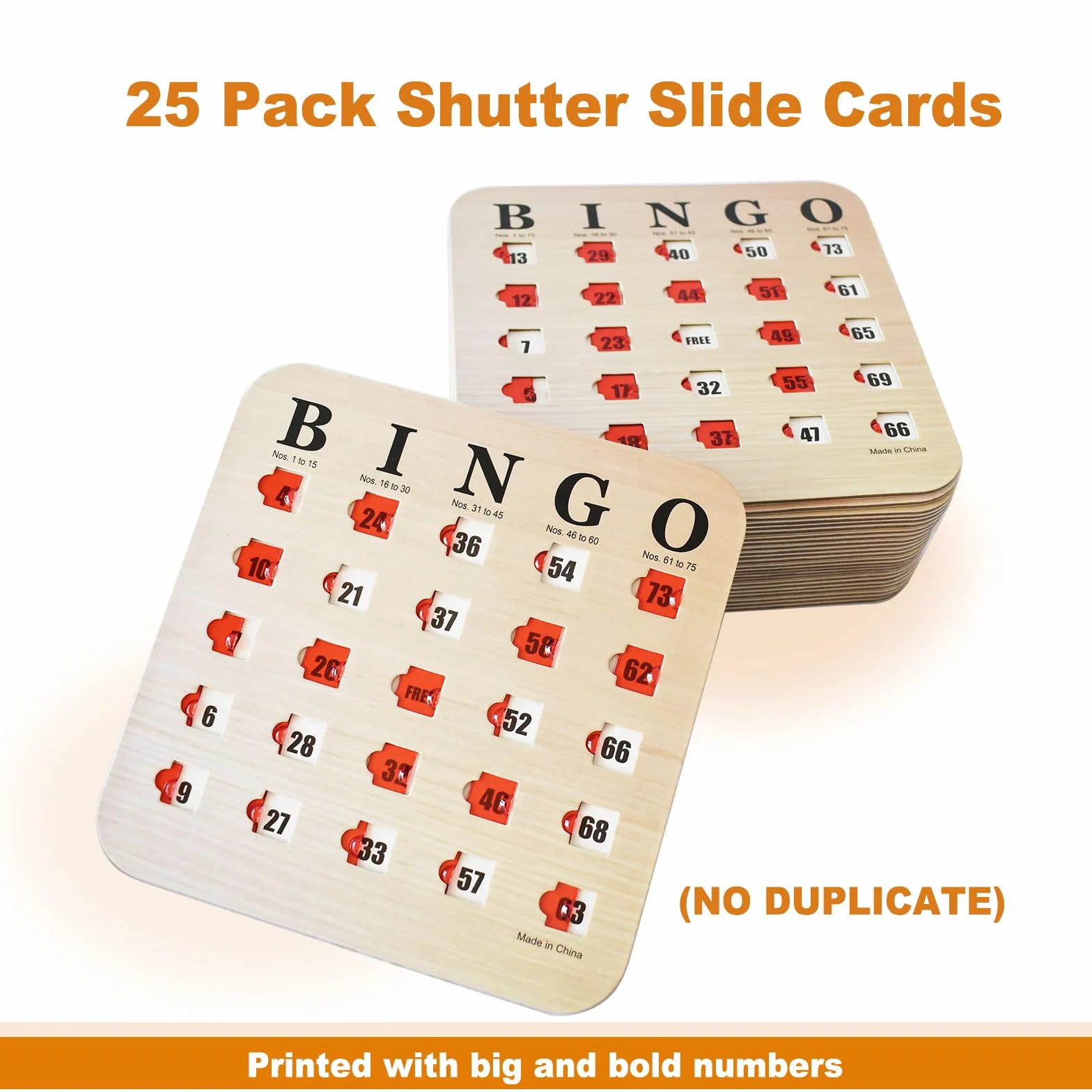 Yuanhe Carte da Bingo con finestre scorrevoli, riutilizzabili, da Viaggio, Confezione da 25, Legno