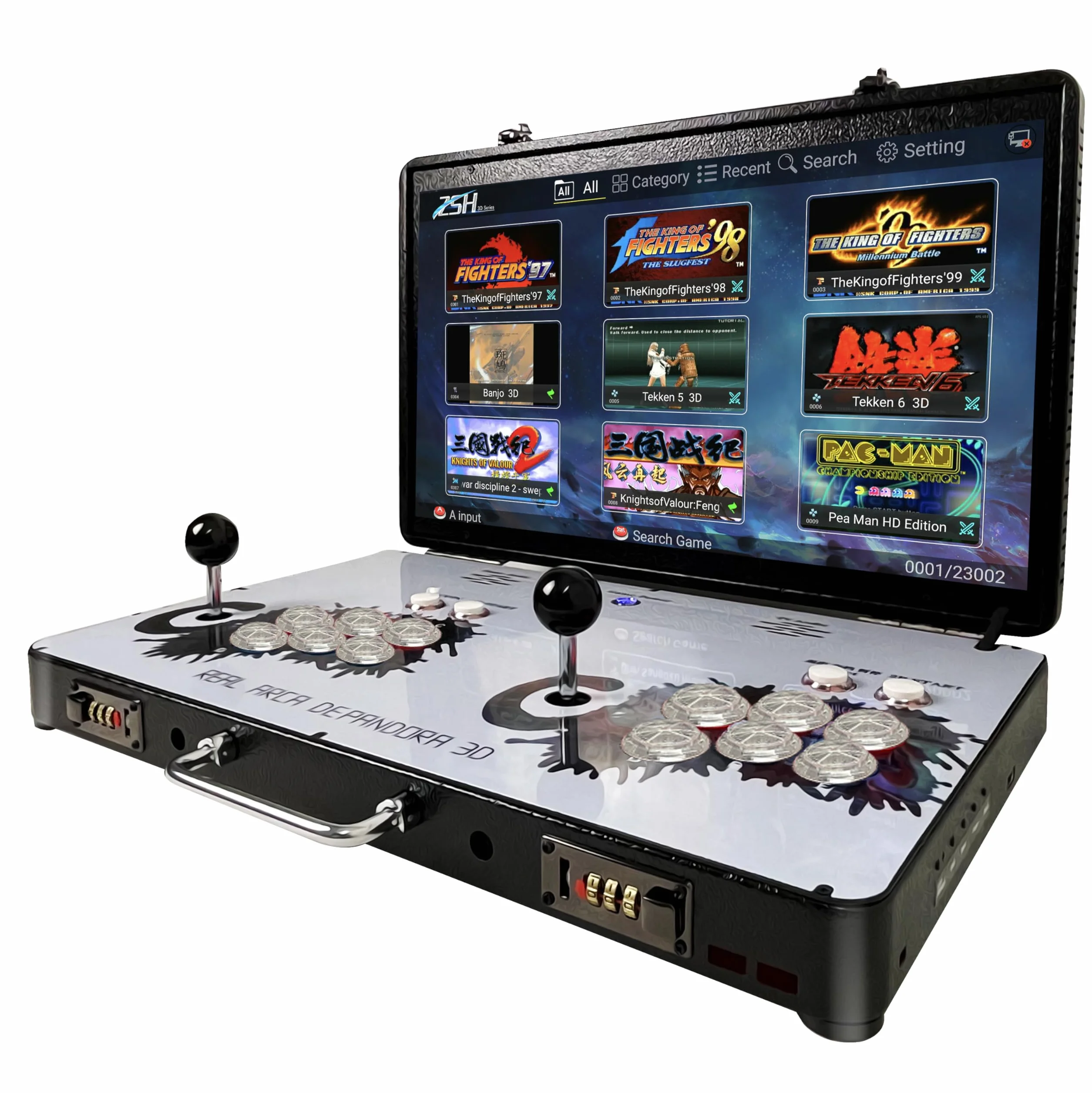 Portatile 20000 in 1 Scatola di Metallo 3D Arcade Game Console, Schermo 22 pollici, con Funzioni Ricerca/Nascondi/Salva/Caricamento/Pausa