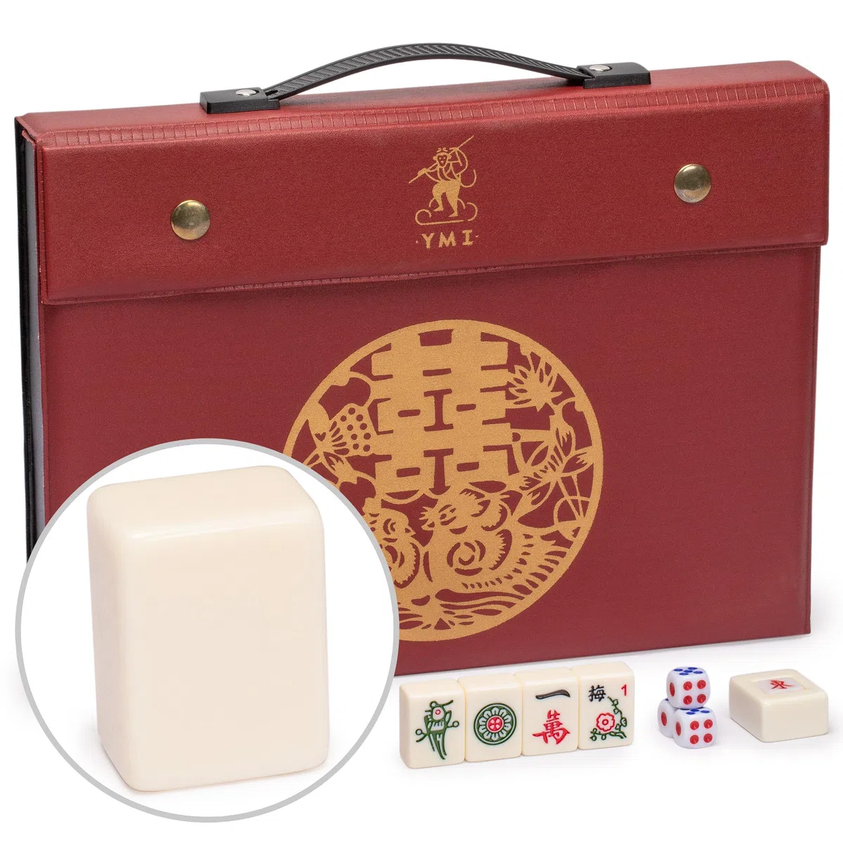 Yellow Mountain Imports Chinese Mahjong Set, Classic Ivory, 146 Tiles, Vinyl Case, Wind Indicator & Dice