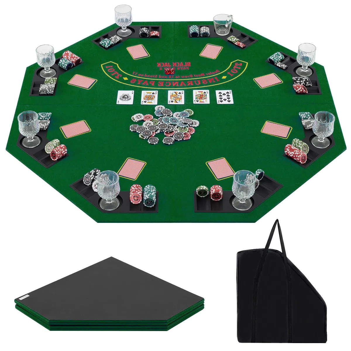 HOMASIS Tappetino da Poker Pieghevole Portatile 120cm Verde con Borsa e Portabicchieri