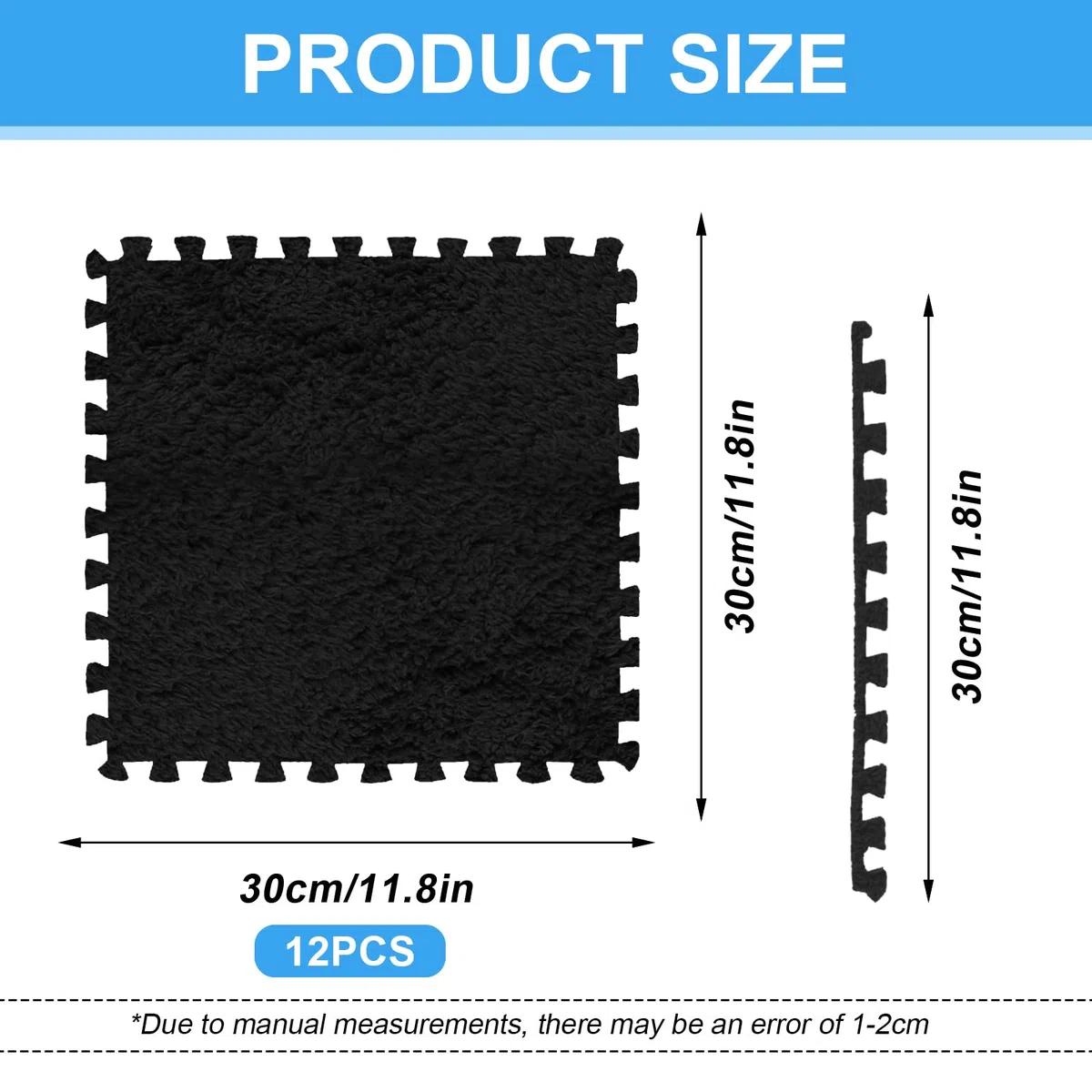 Tappetini in schiuma di peluche nero 30x30x1,25 cm 12 pezzi per giochi
